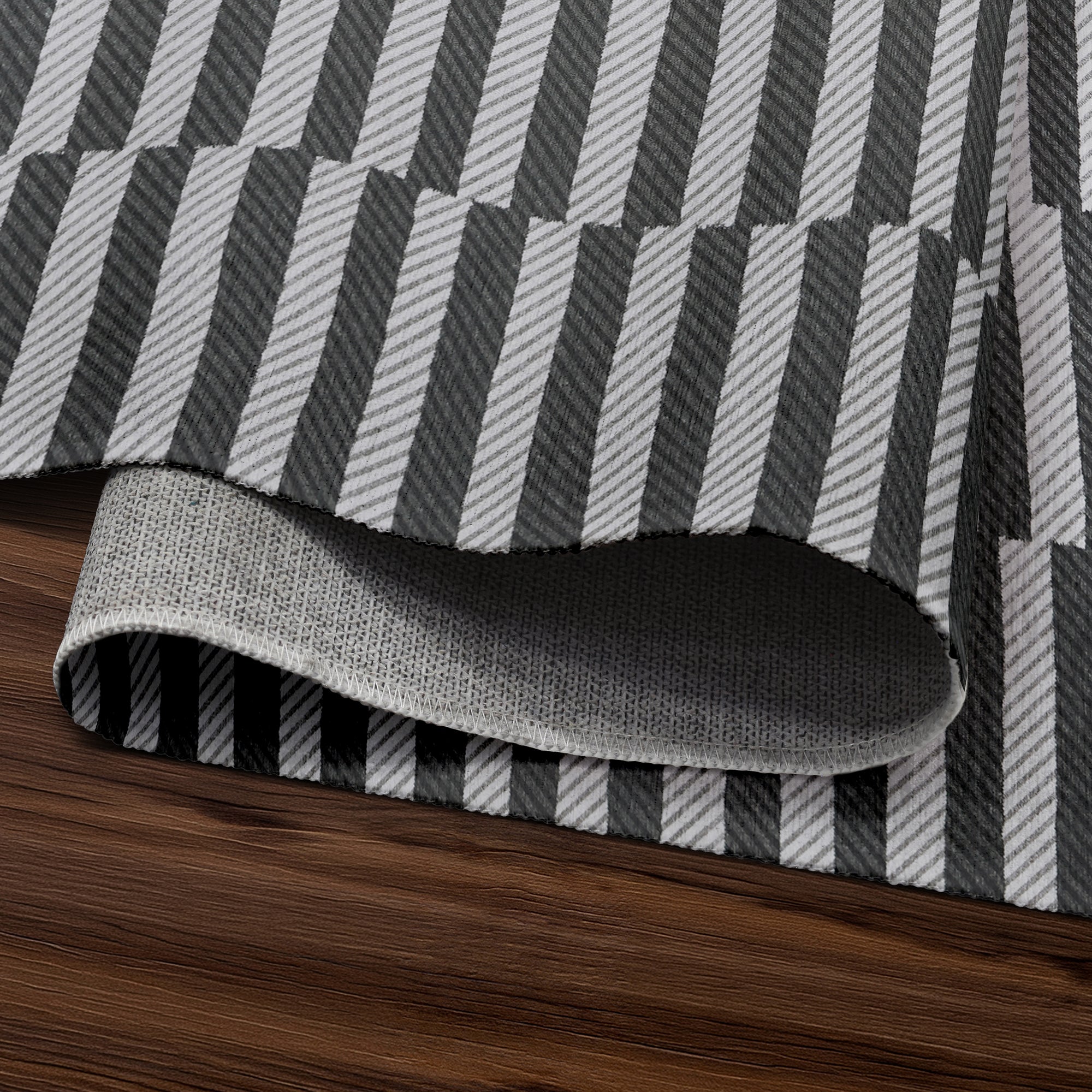Tratti Offset Stripe Black Bedroom Washable Rug