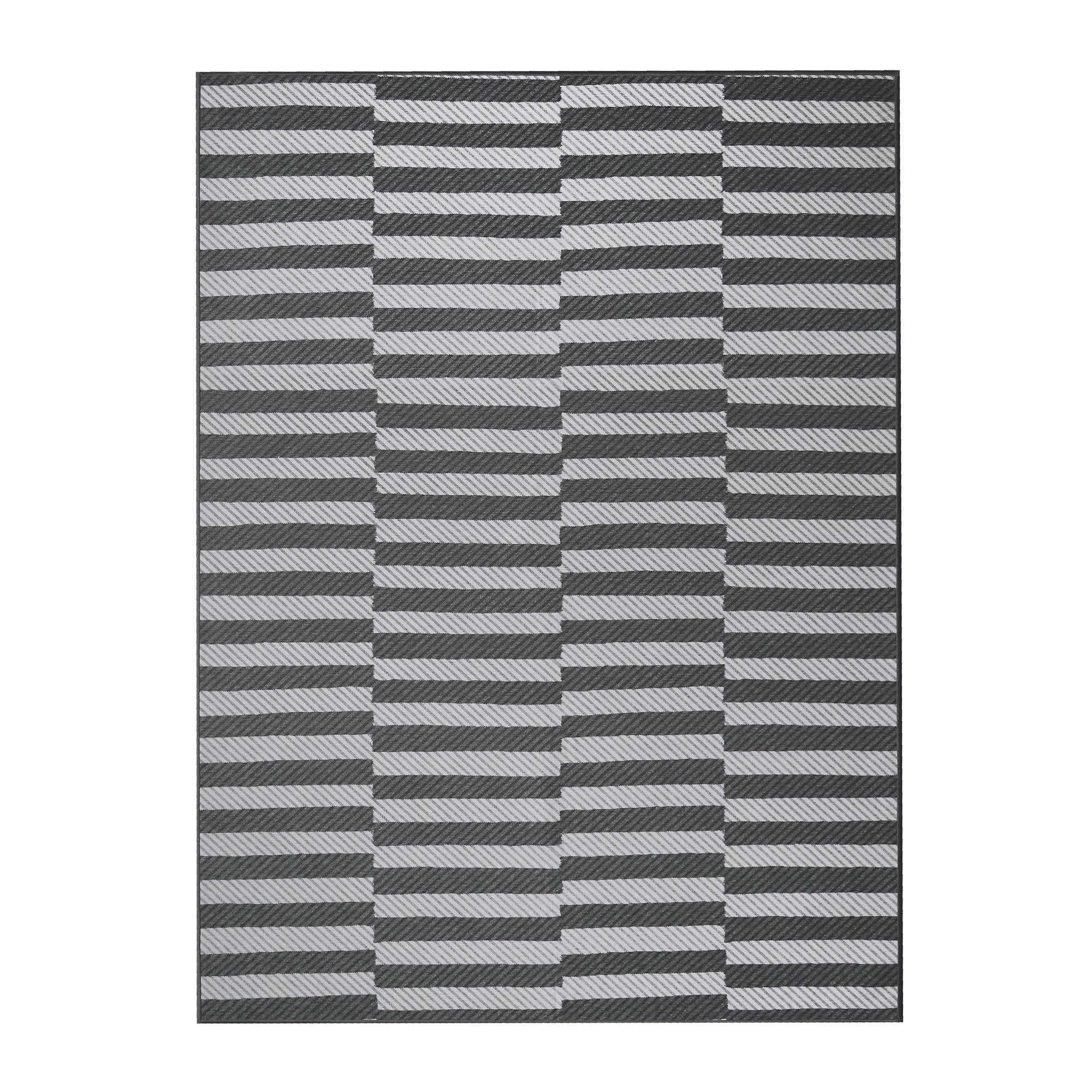Tratti Offset Stripe Black Dining Room Washable Rug