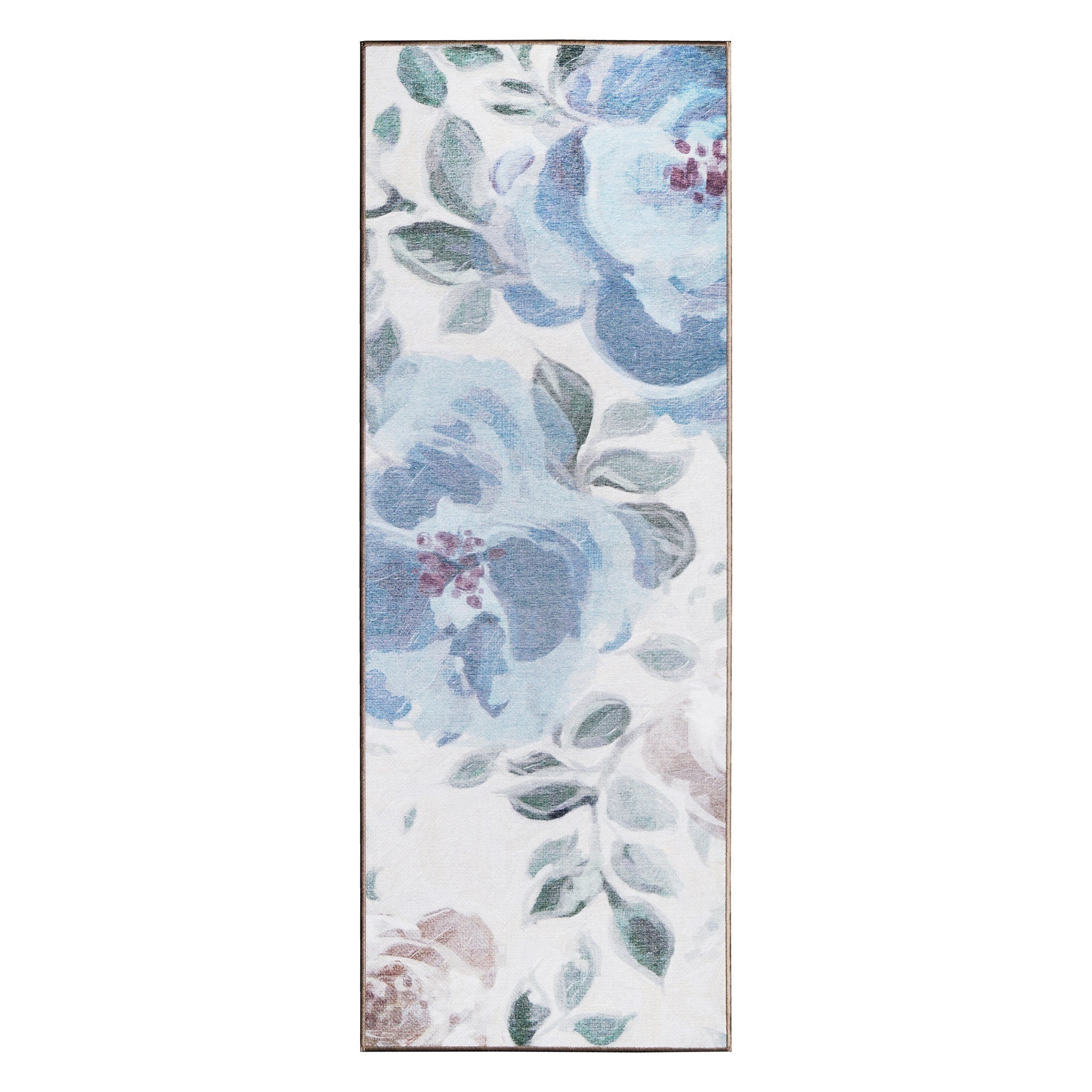 Sasha Floral Cream Blue Dining Room Washable Rug