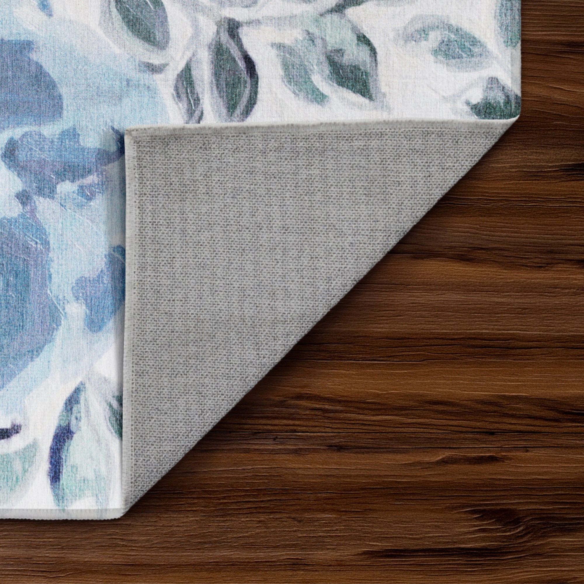 Sasha Floral Cream Blue Dining Room Washable Rug
