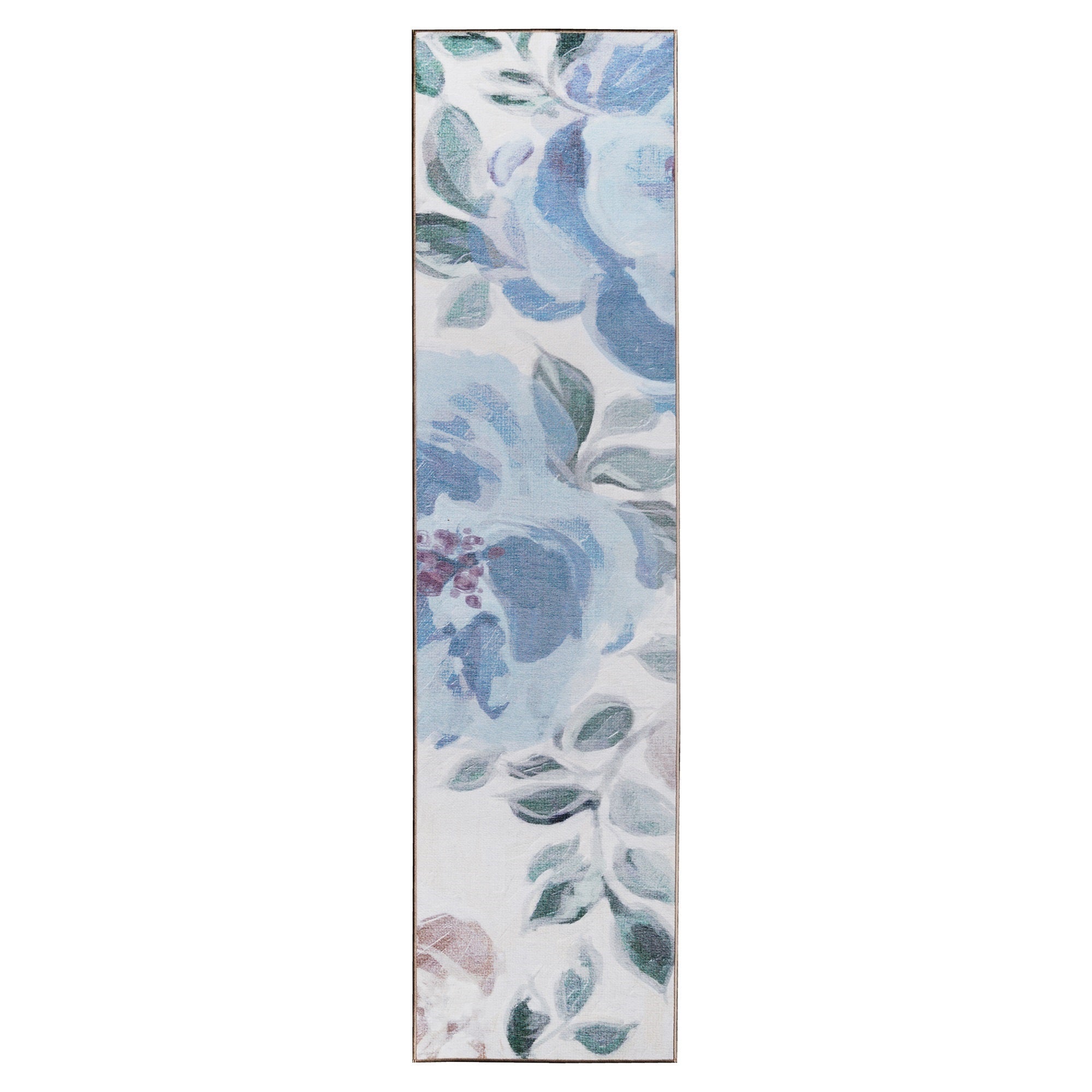 Sasha Floral Cream Blue Dining Room Washable Rug