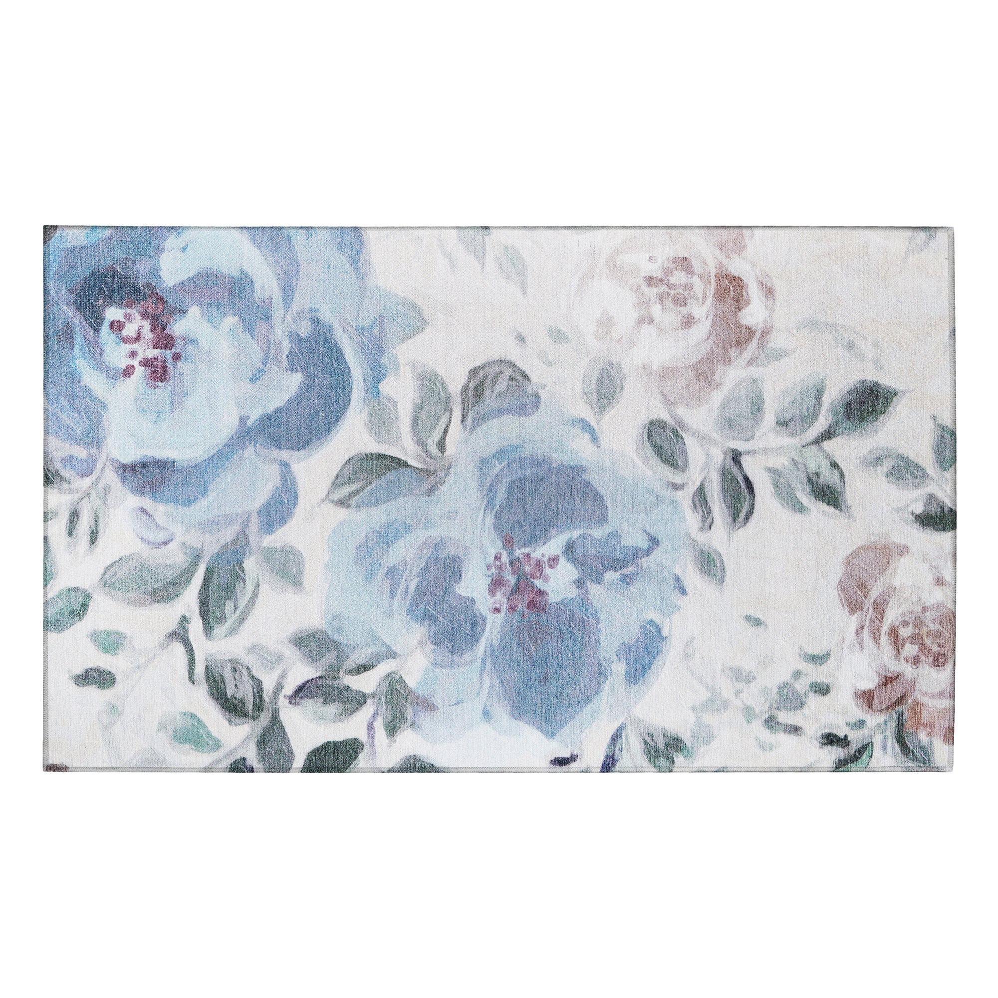 Sasha Floral Cream Blue Washable Rug