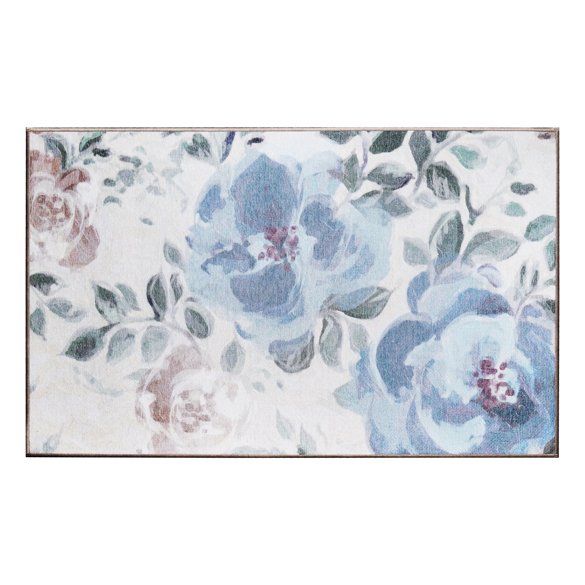 Sasha Floral Cream Blue Dining Room Washable Rug