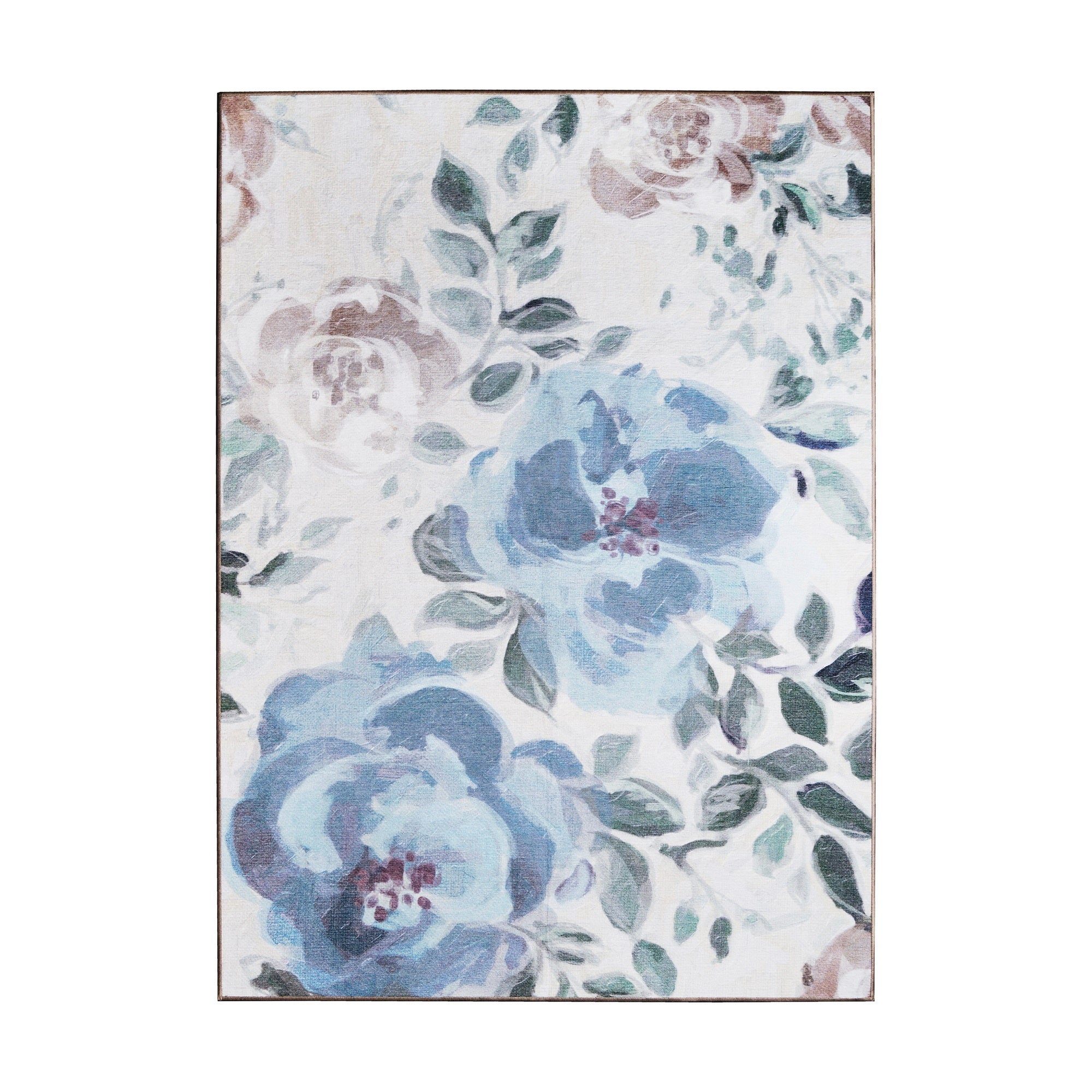 Sasha Floral Cream Blue Dining Room Washable Rug