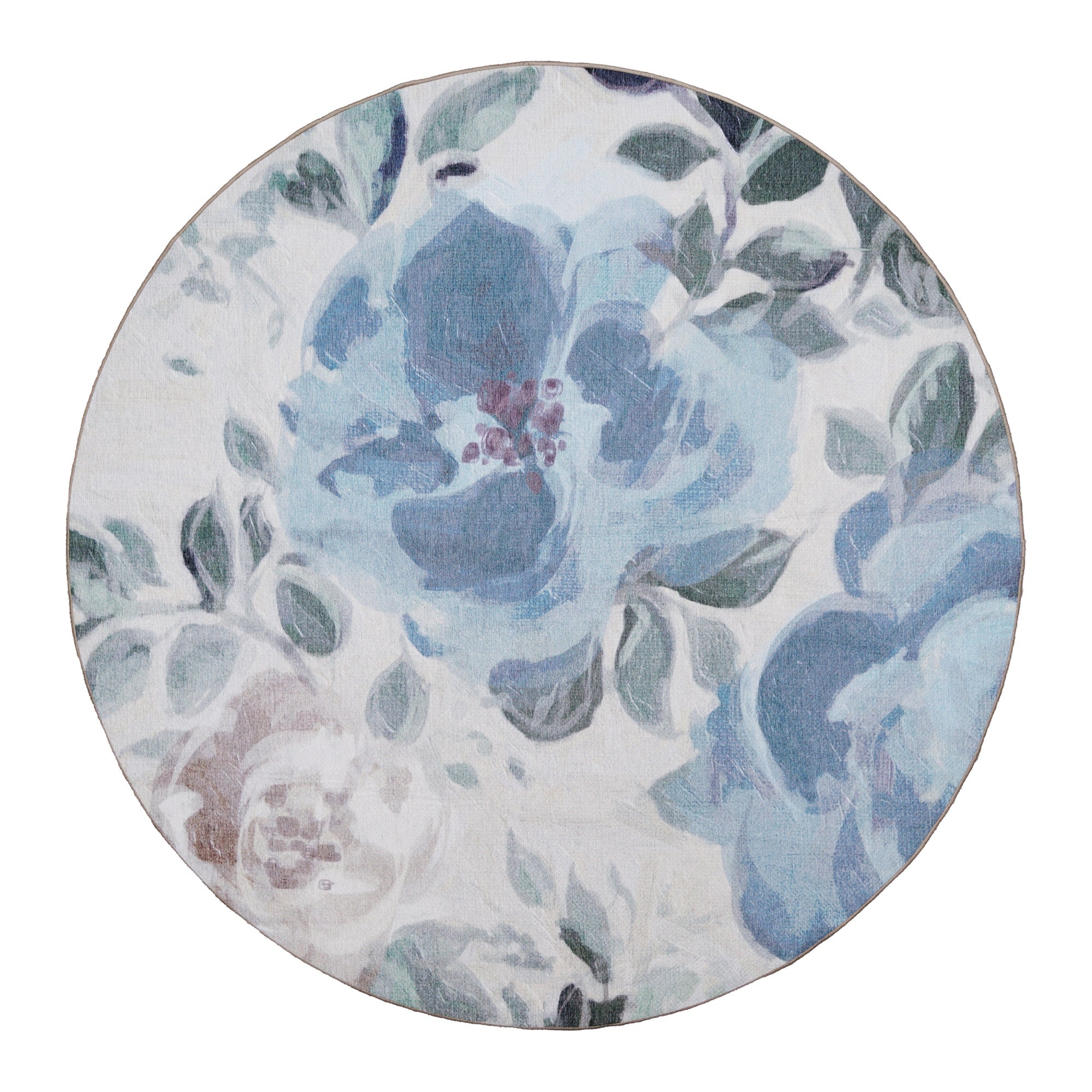 Sasha Floral Cream Blue Dining Room Washable Rug