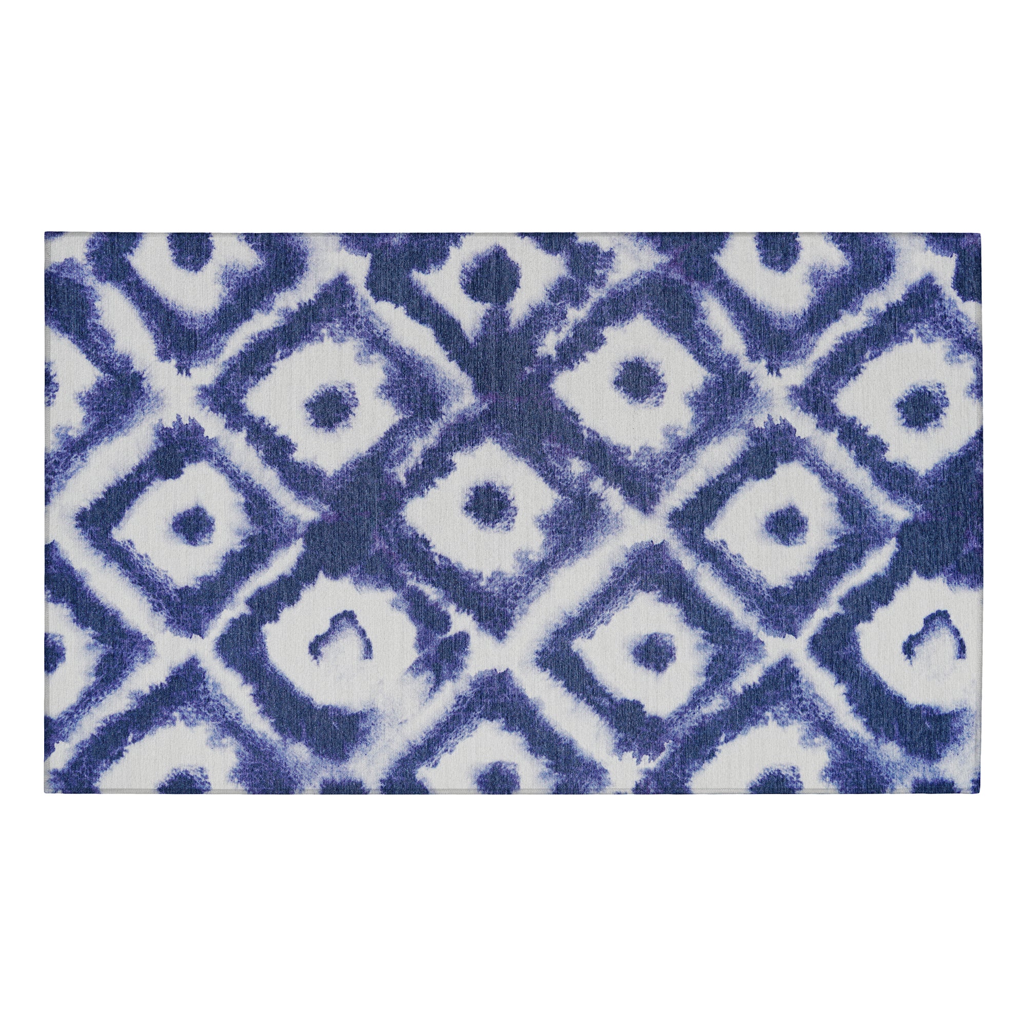 Shibori Geometric Diamond Blue Bedroom Washable Rug