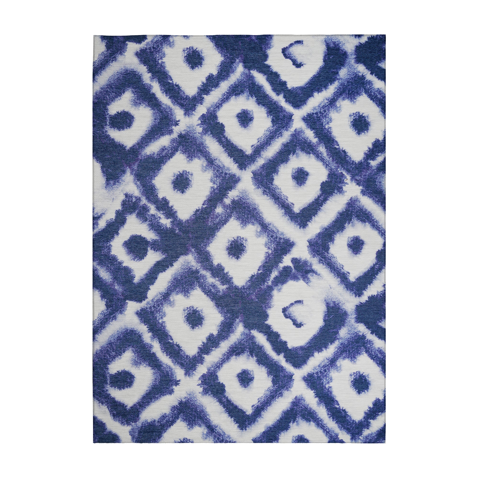 Shibori Geometric Diamond Blue Washable Rug