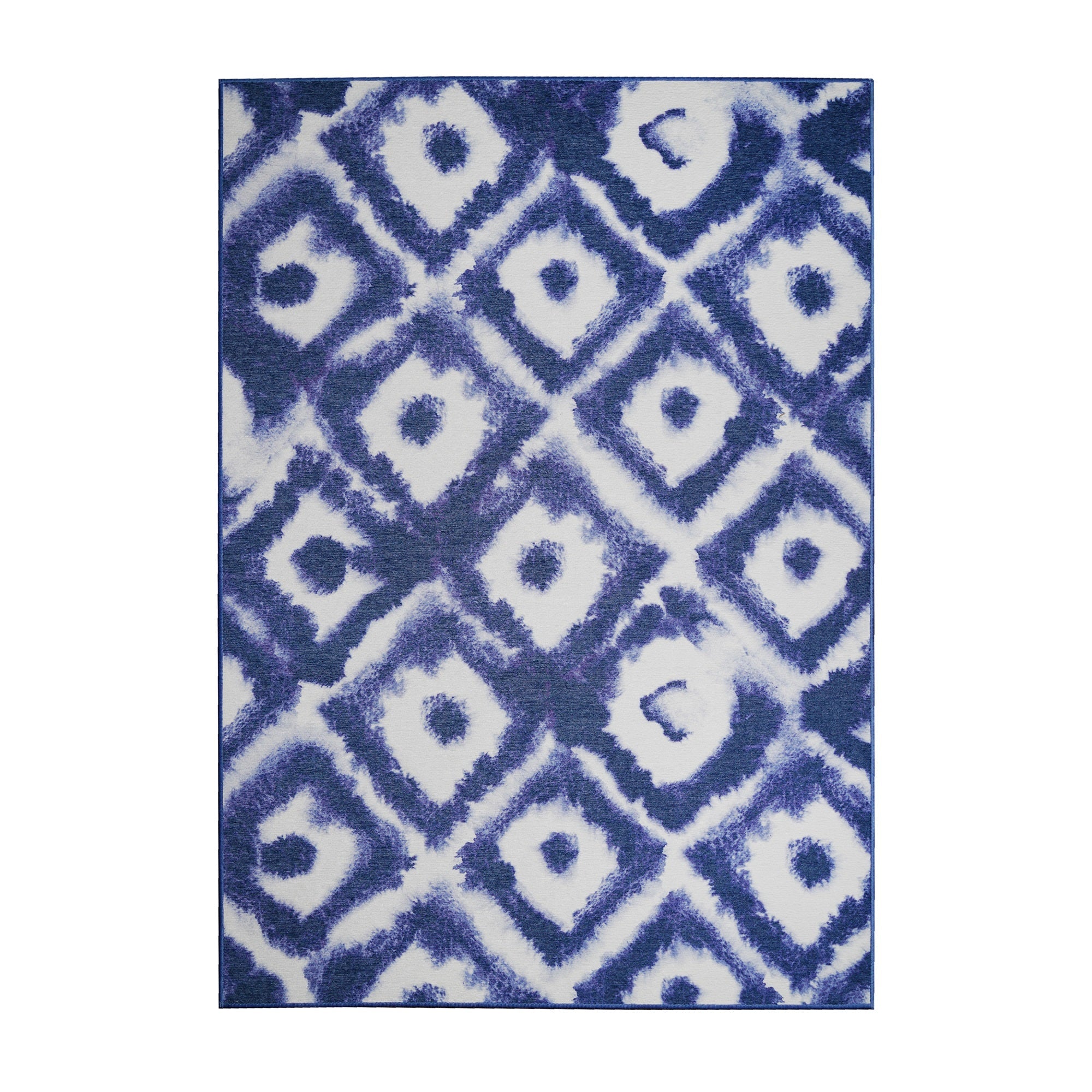 Shibori Geometric Diamond Blue Dining Room Washable Rug