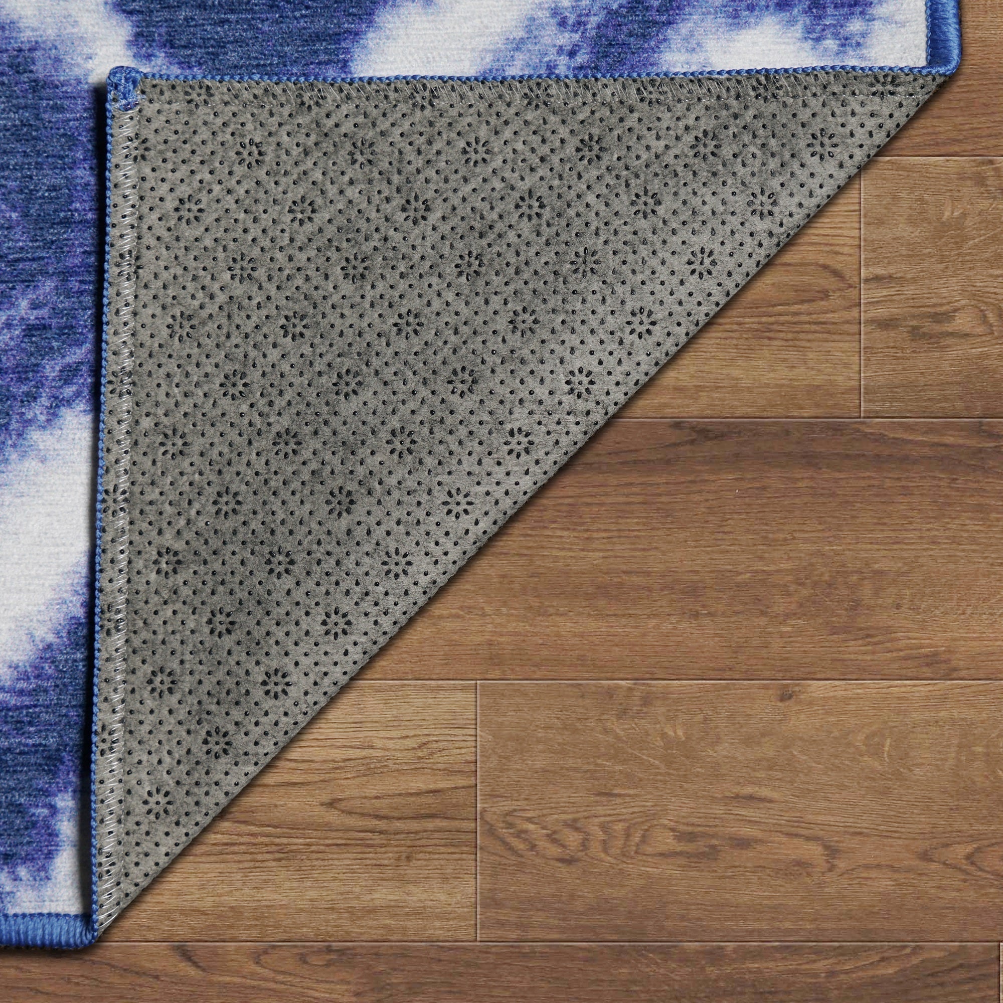 Shibori Geometric Diamond Blue Dining Room Washable Rug