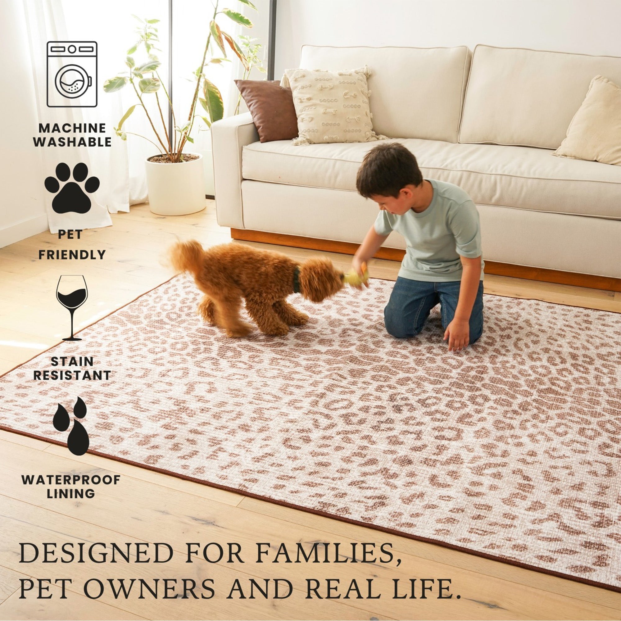 Miya Leopard Brown Washable Rug