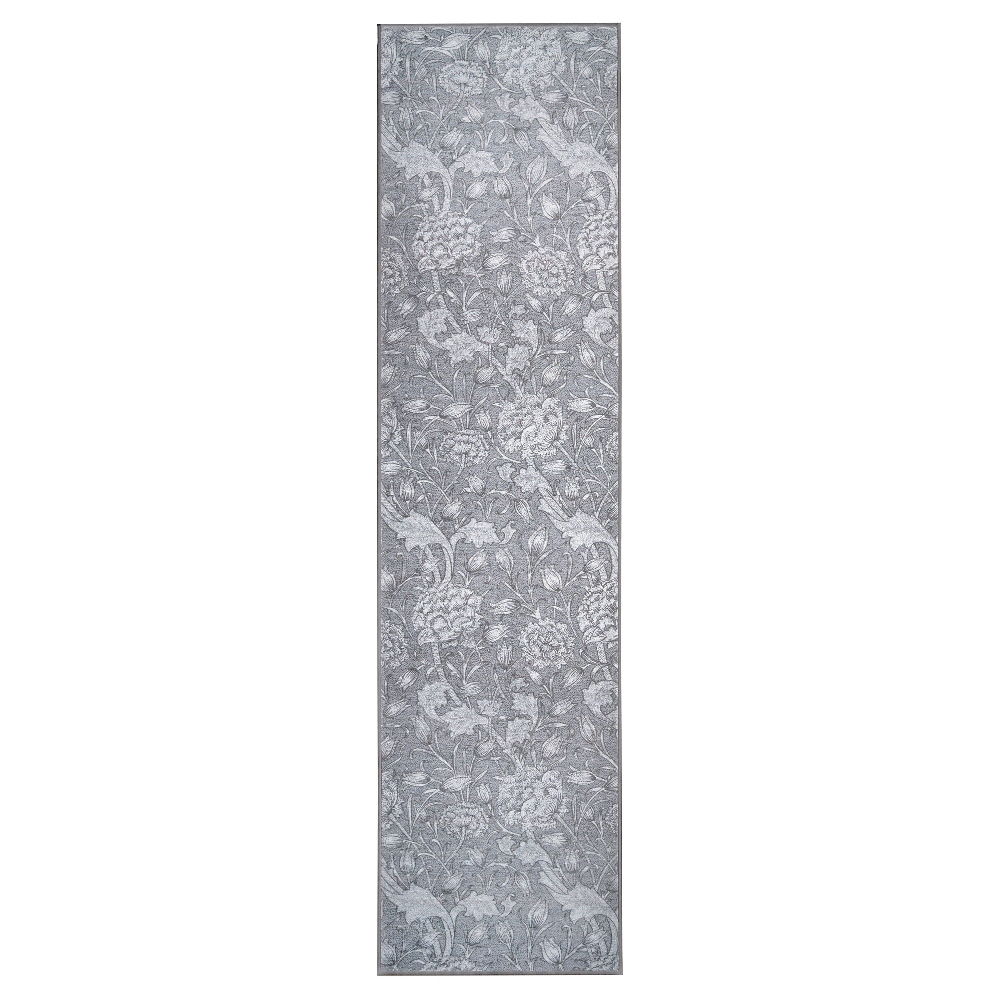 Kalini Floral Grey Dining Room Washable Rug