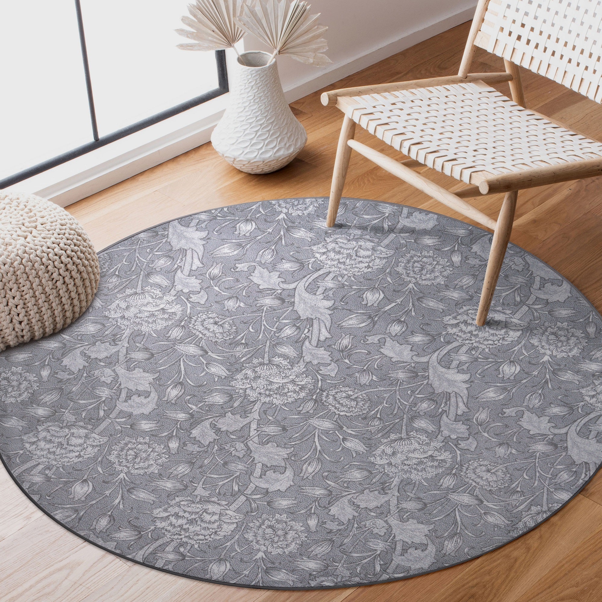 Kalini Floral Grey Dining Room Washable Rug