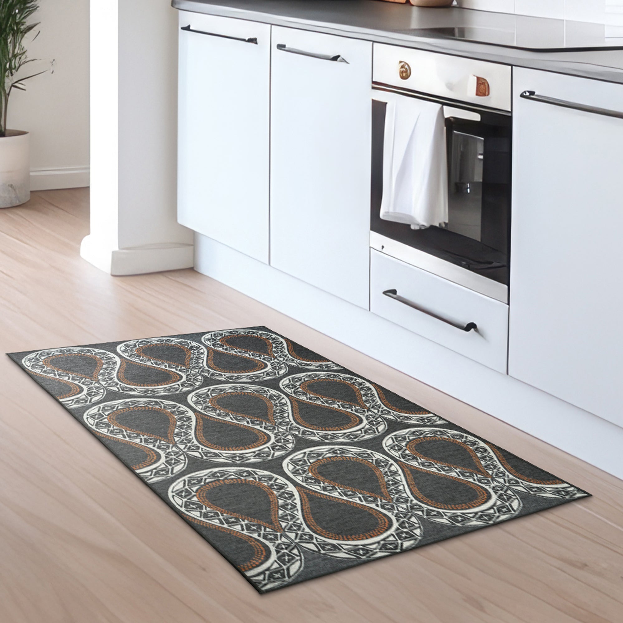 Serpentine Slate Grey Bedroom Washble Rug