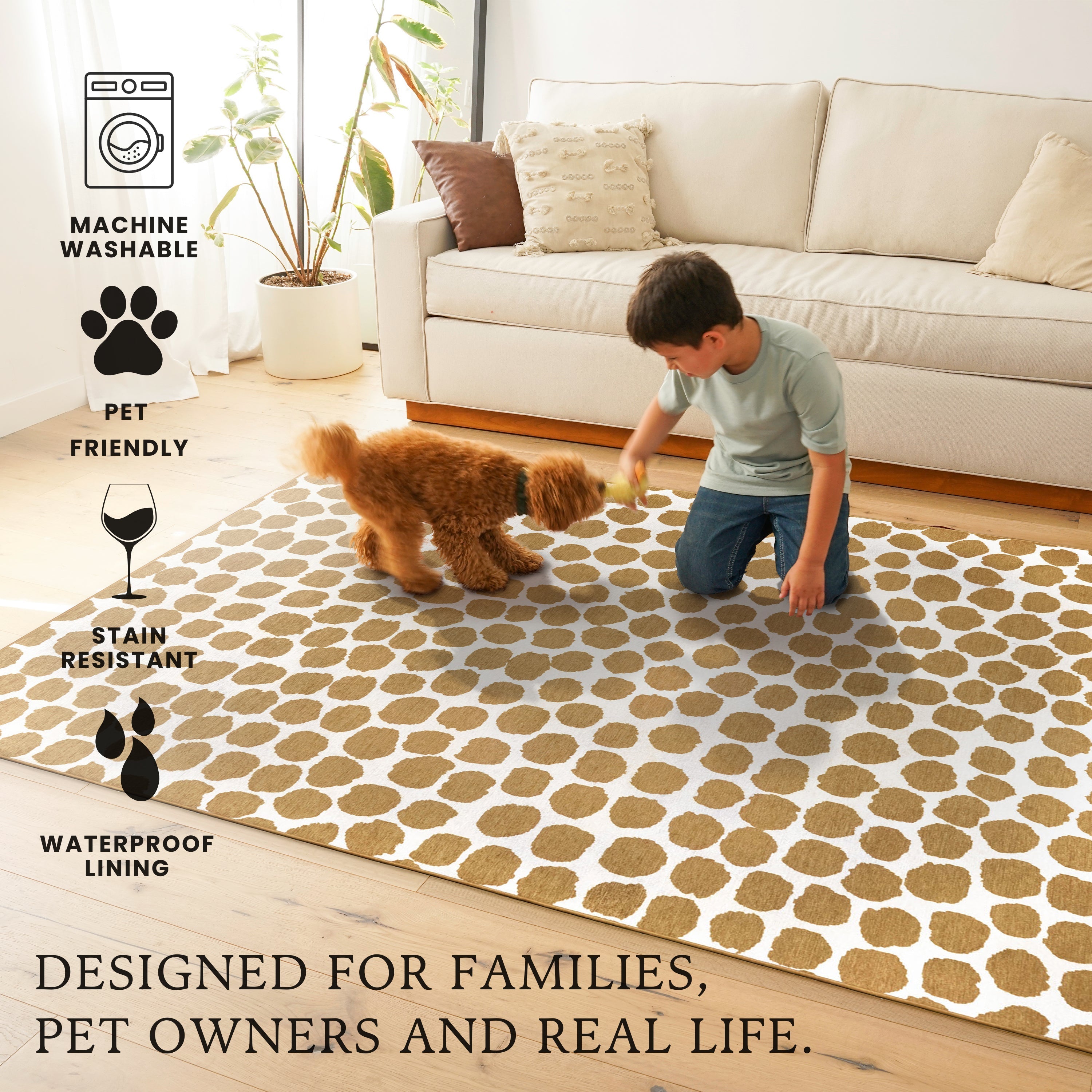 Puff Dotty Honey Beige Living Room Washable Rug