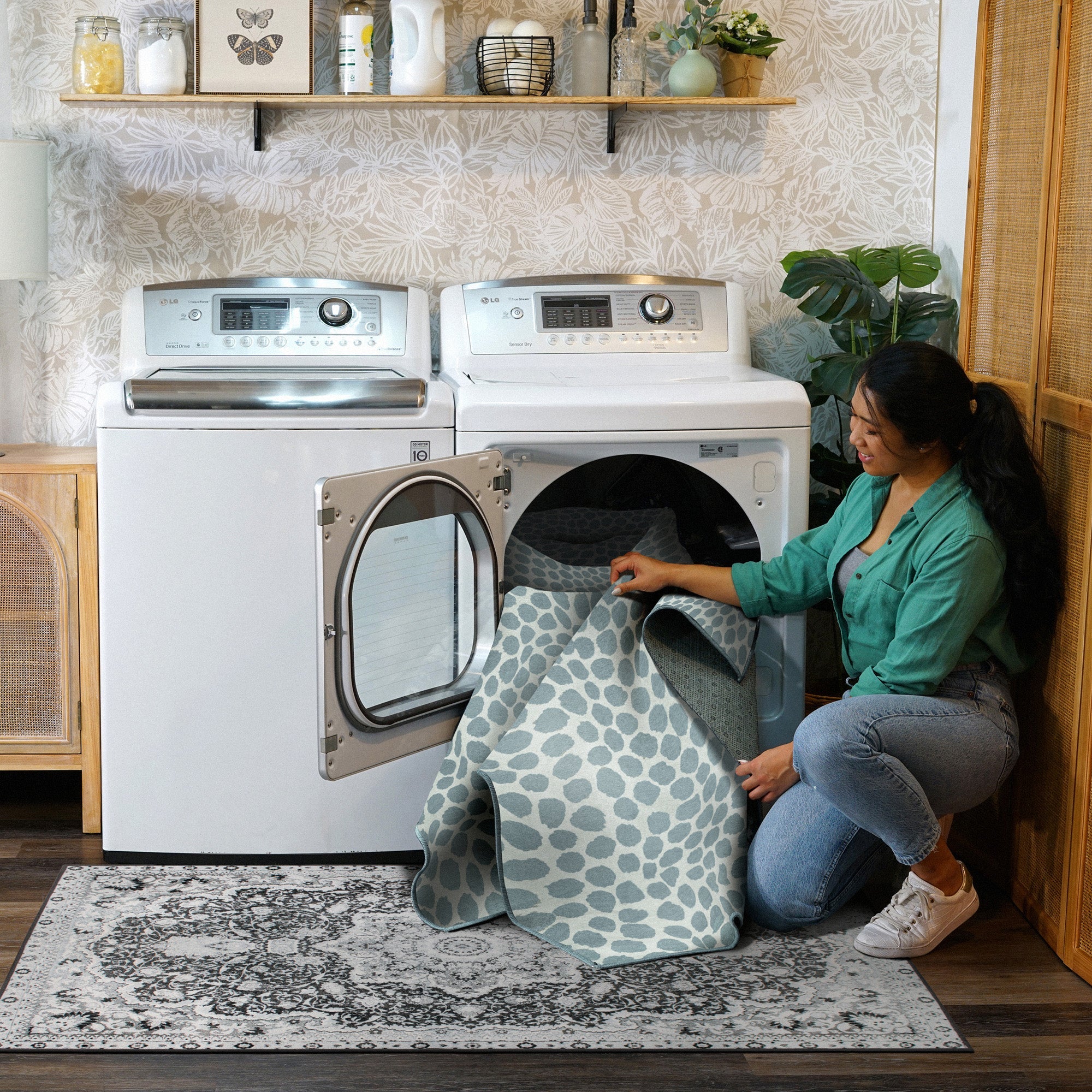 Puff Dotty Lake Blue Kitchen Washable Rug