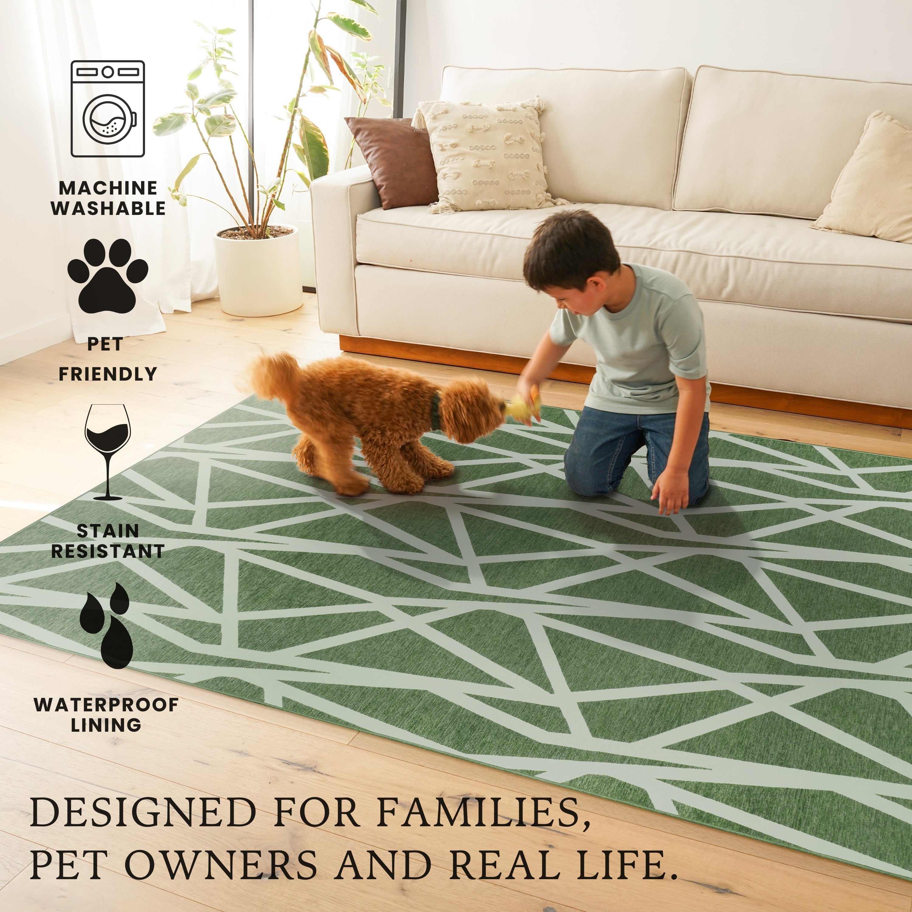 Intersections Juniper Green Hallway Washble Rug