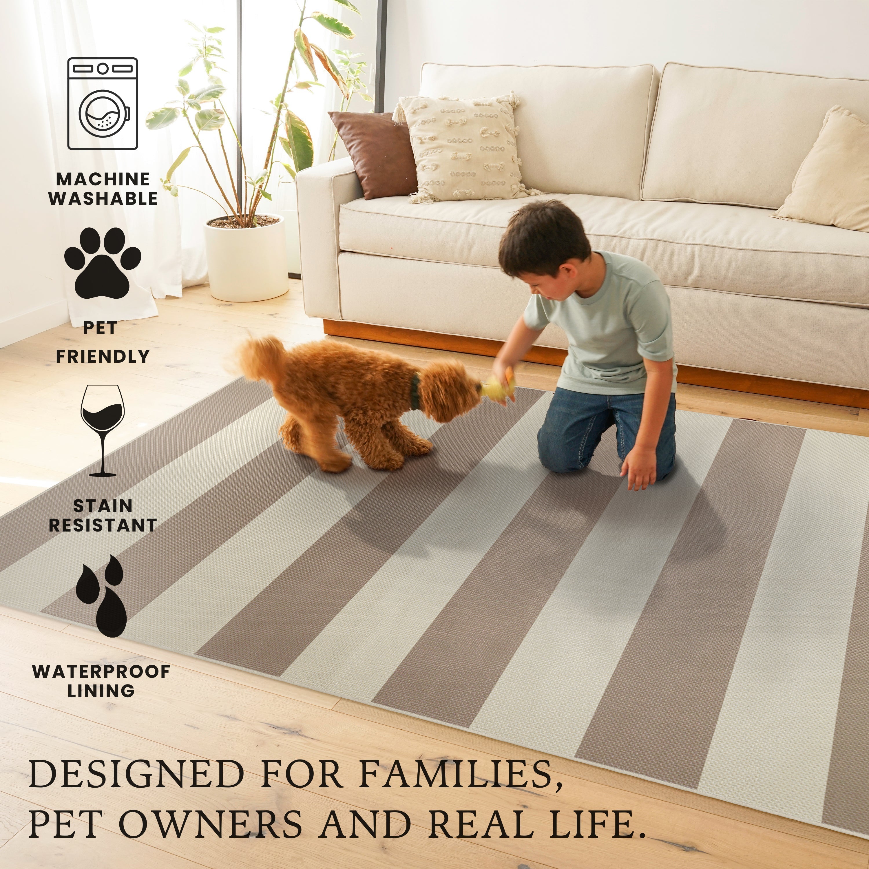 Jute Anika Striped Bedroom Washble Rug 5'x7'