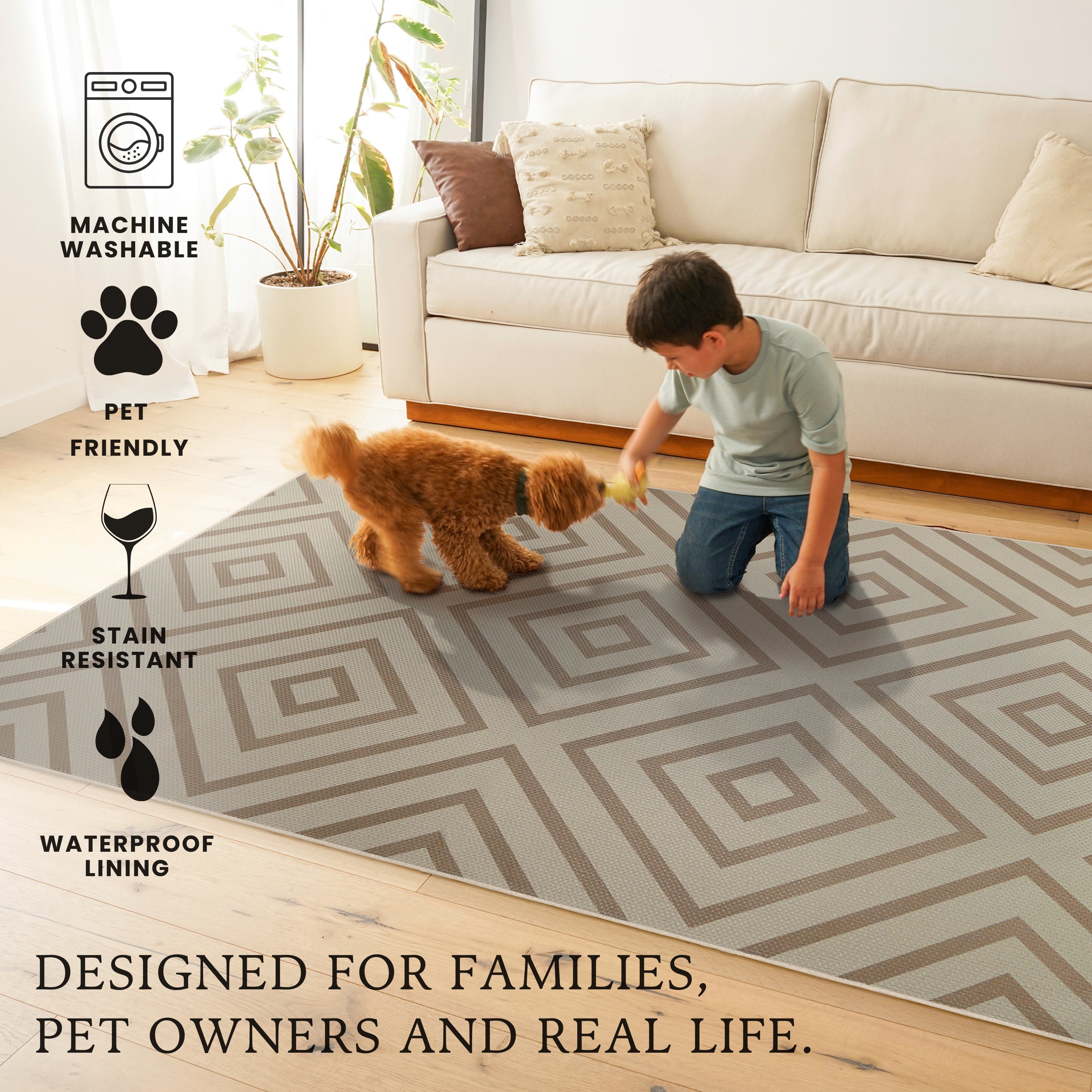 Jute Aria Double-Diamond Natural Washable Rug 5'x7'