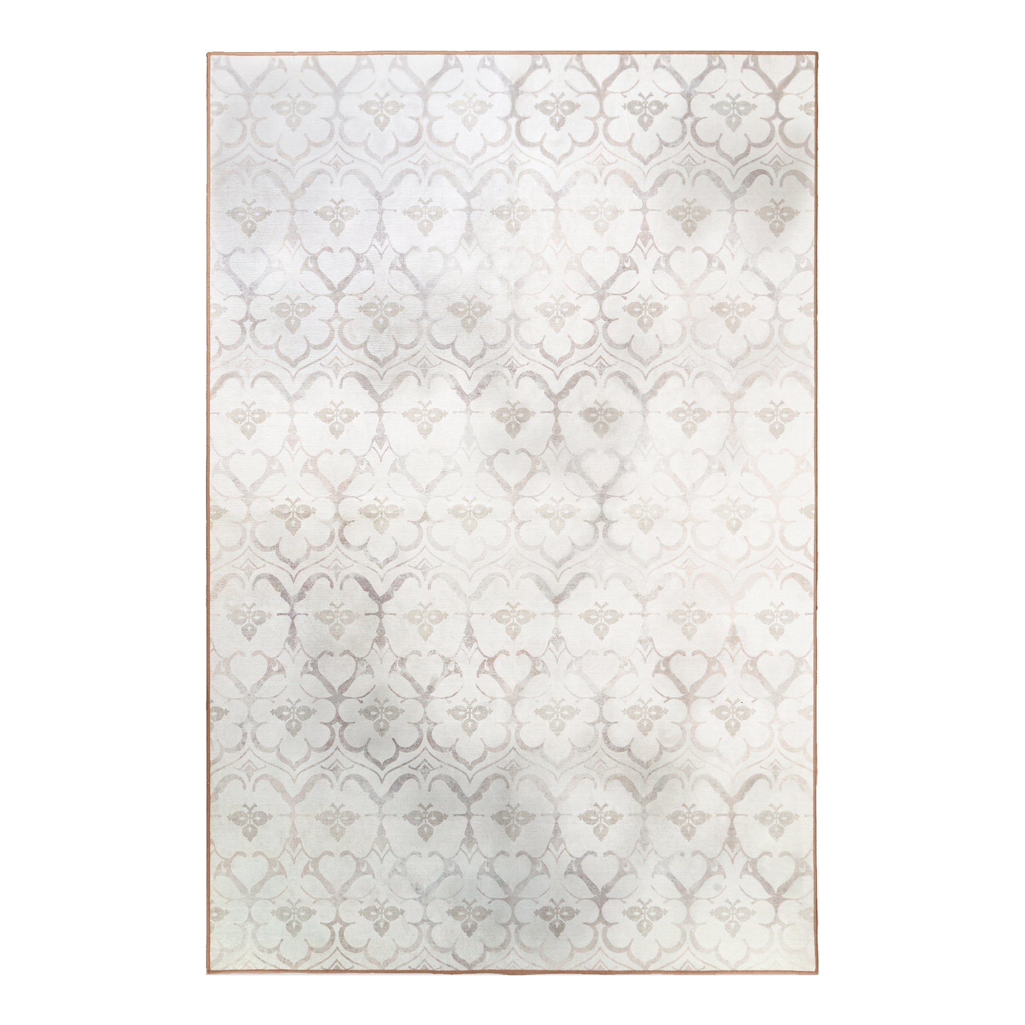 Leilani Damask Ivory Dining Room Washable Rug