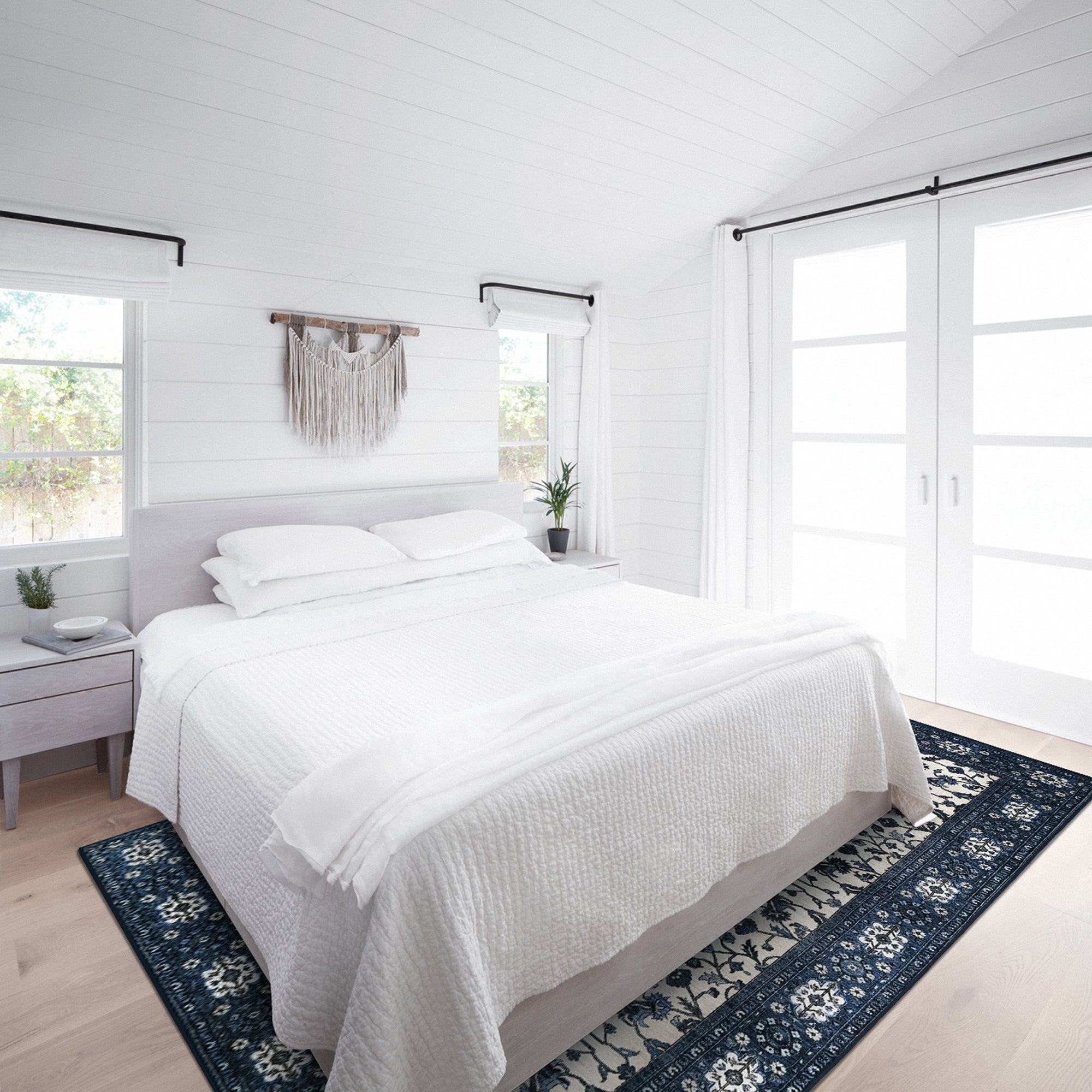 Ramage Blue Bedroom Washble Rug