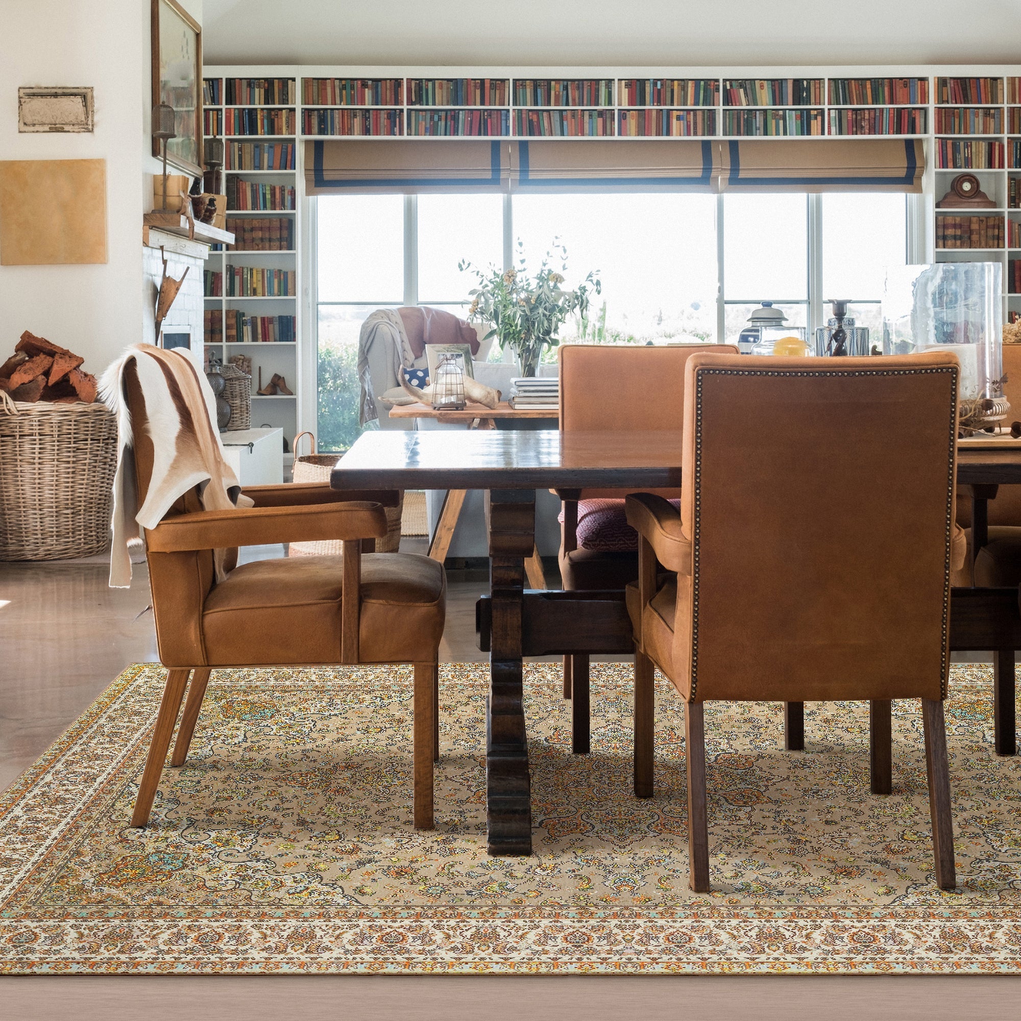 Kenya Beige Dining Room Washable Rug