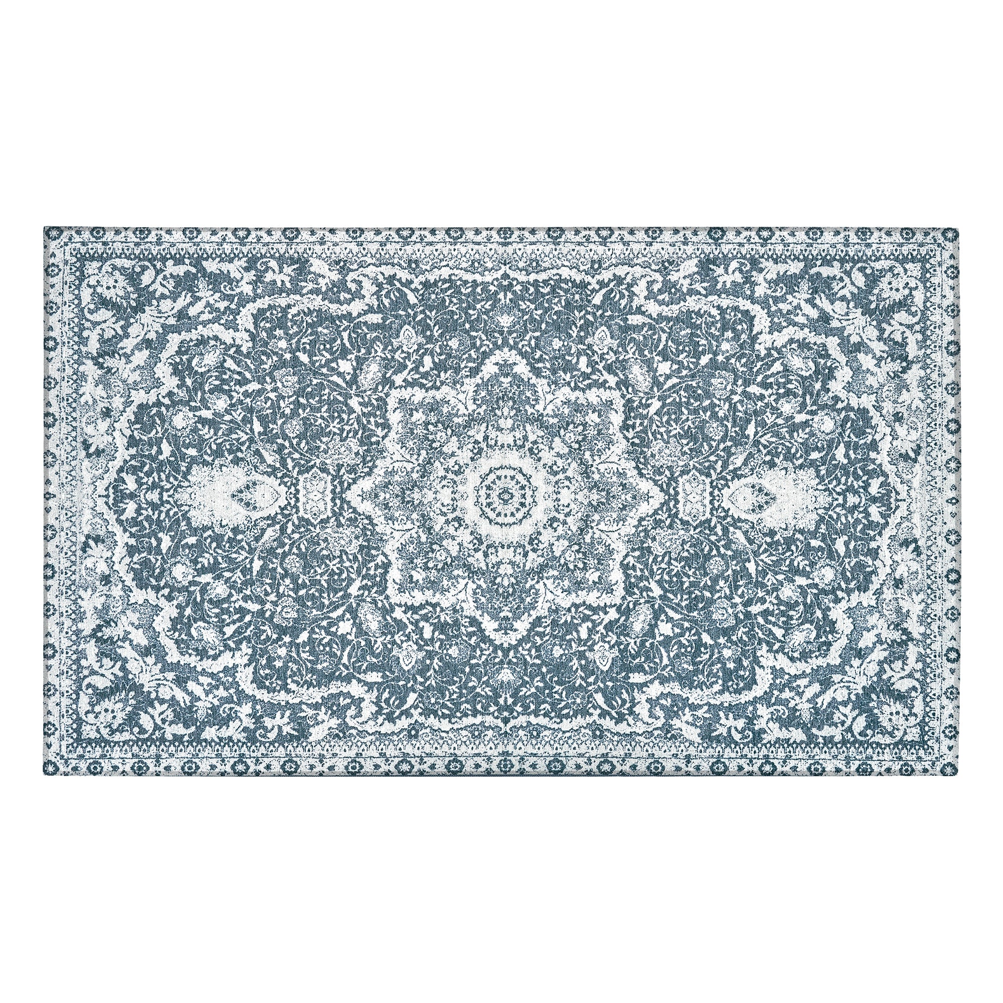Parviz Blue Living Room Washable Rug