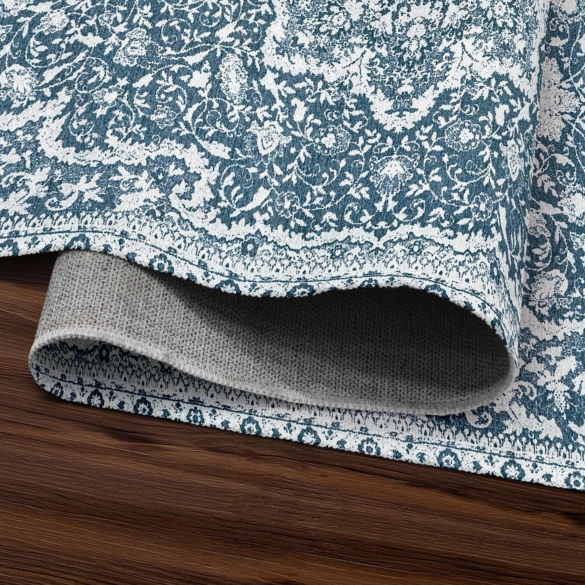 Parviz Blue Bedroom Washable Rug