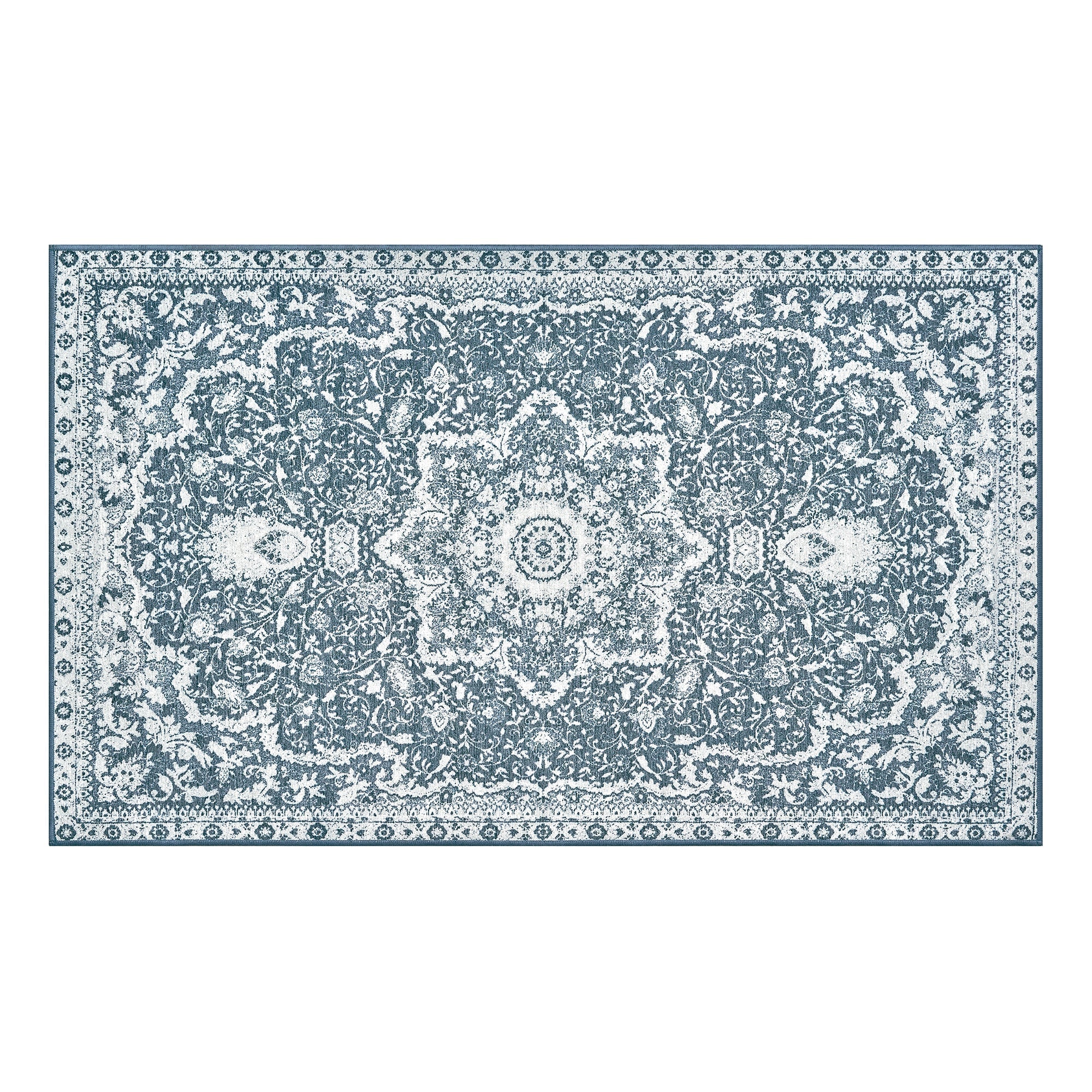 Parviz Blue Dining Room Washable Rug