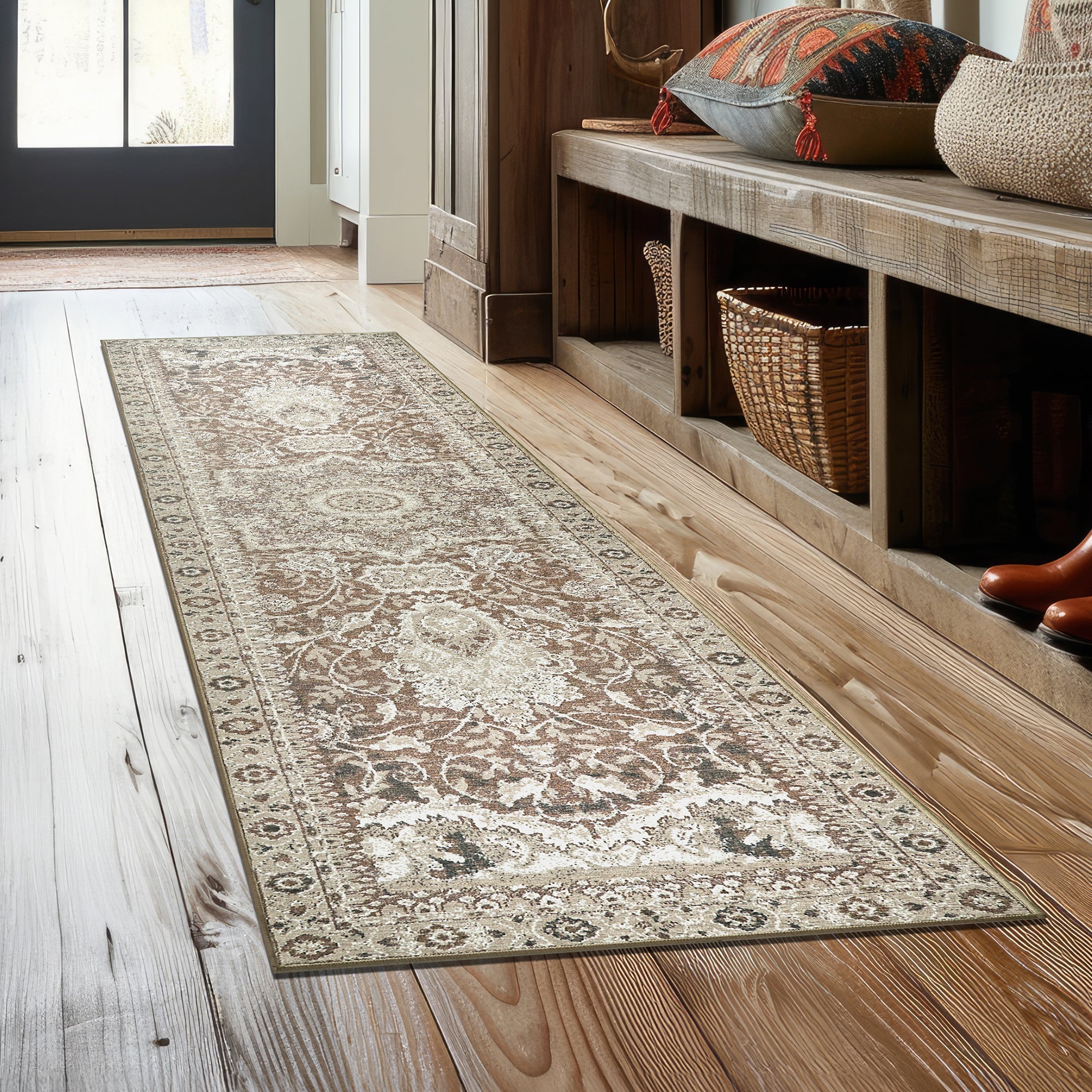 Parviz Brown Dining Room Washable Rug