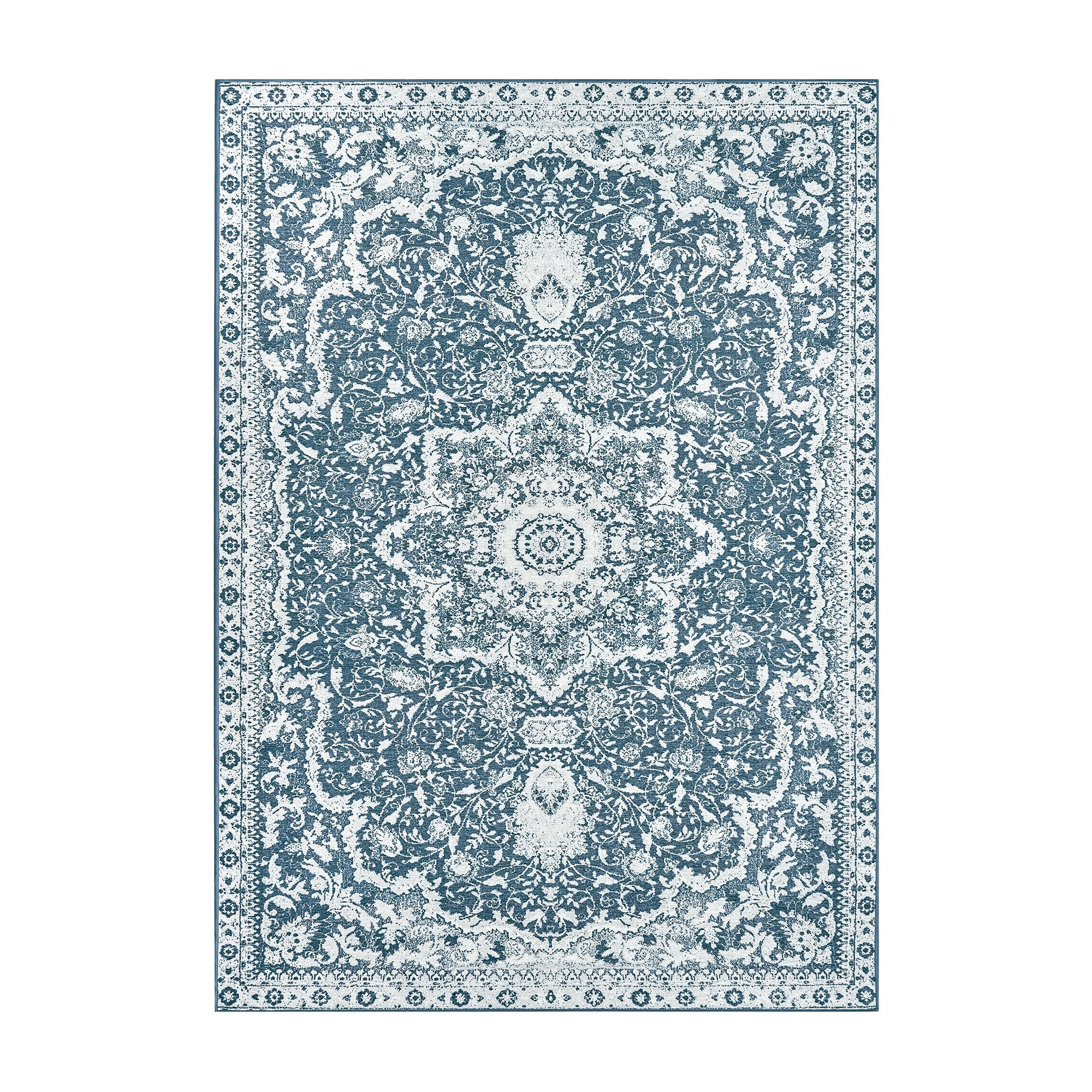 Parviz Blue Dining Room Washable Rug