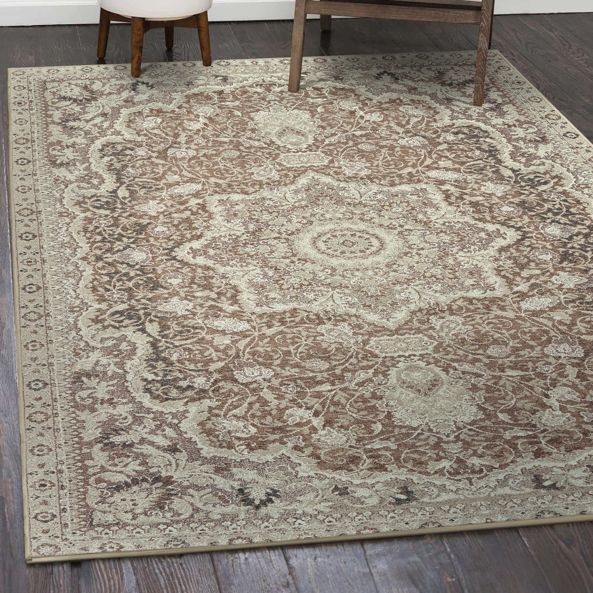 Parviz Brown Dining Room Washable Rug