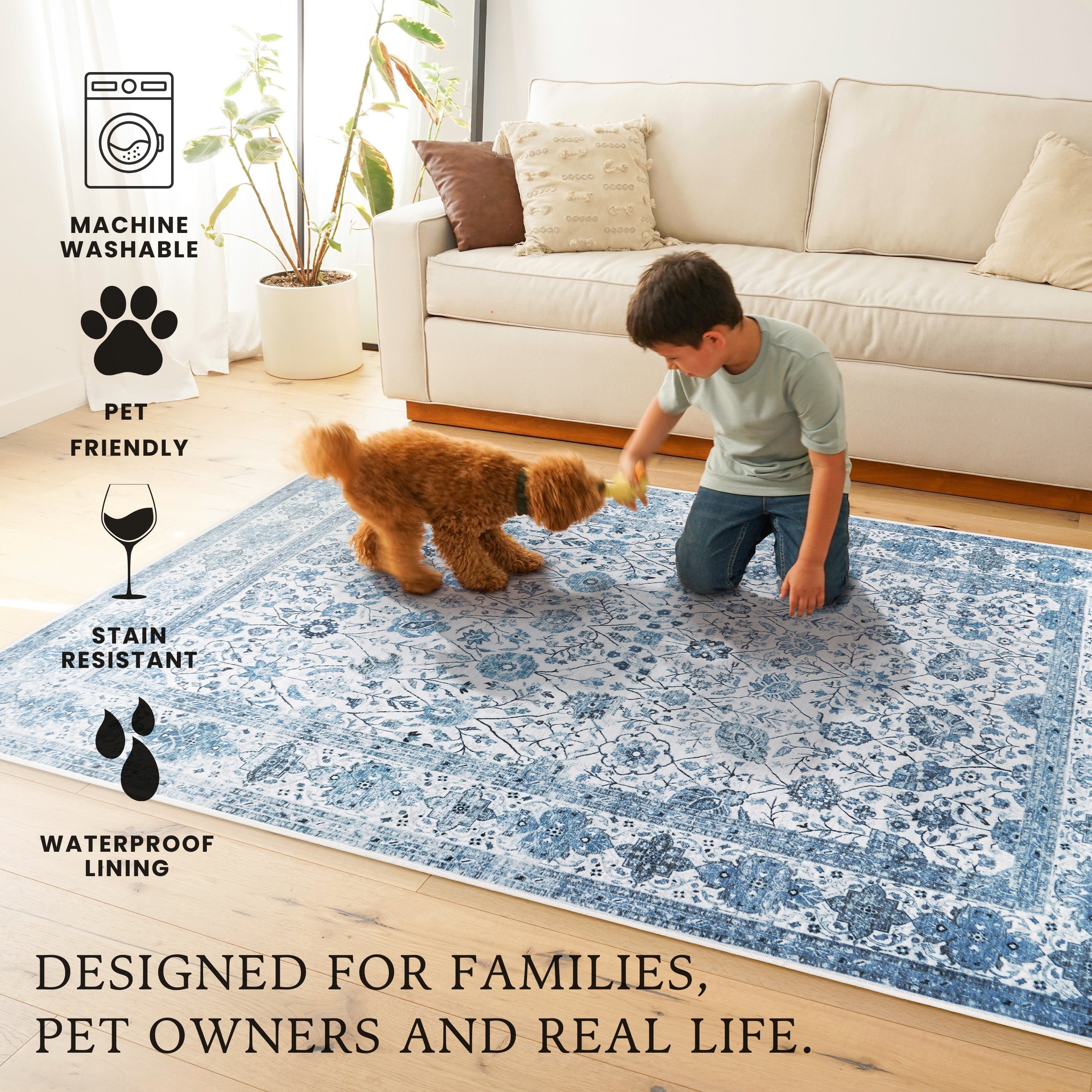 Lerik Blue Washable Rug