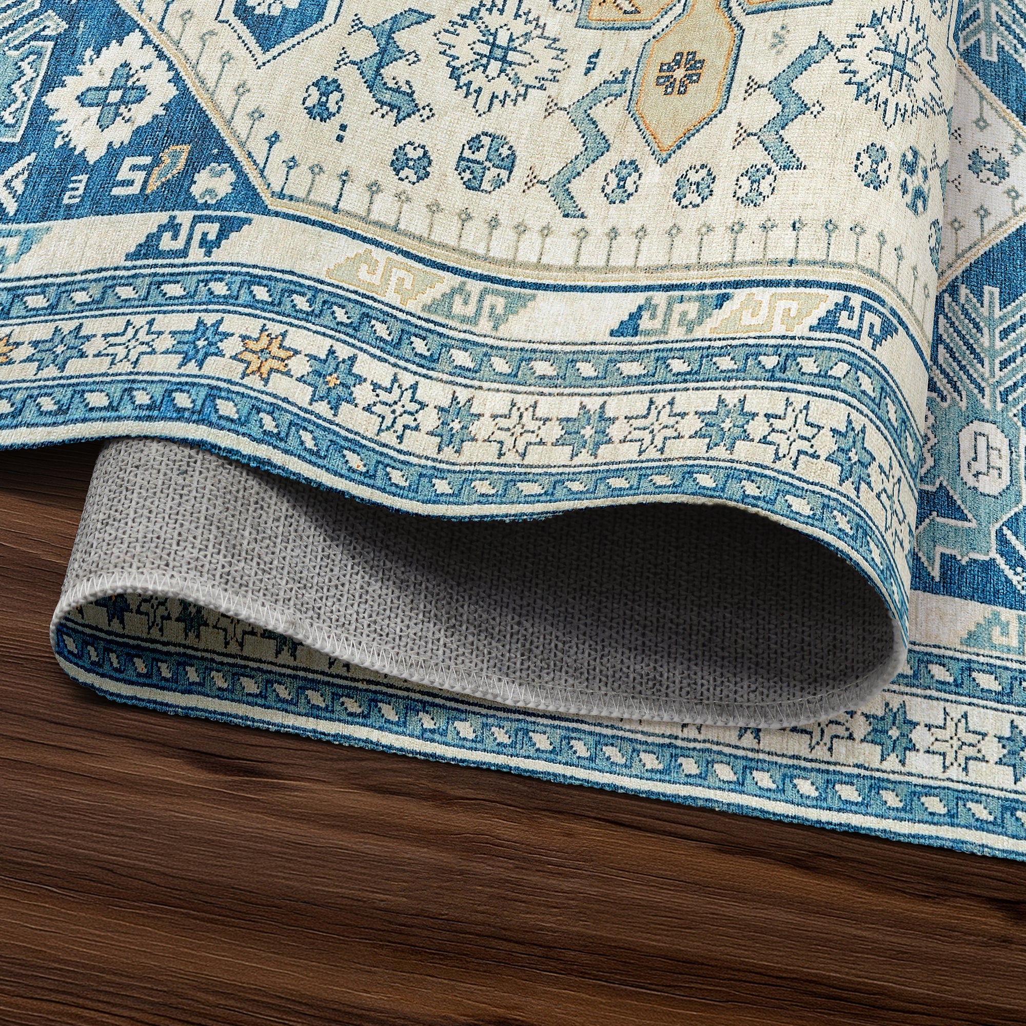 Saraz Blue Bedroom Washable Rug