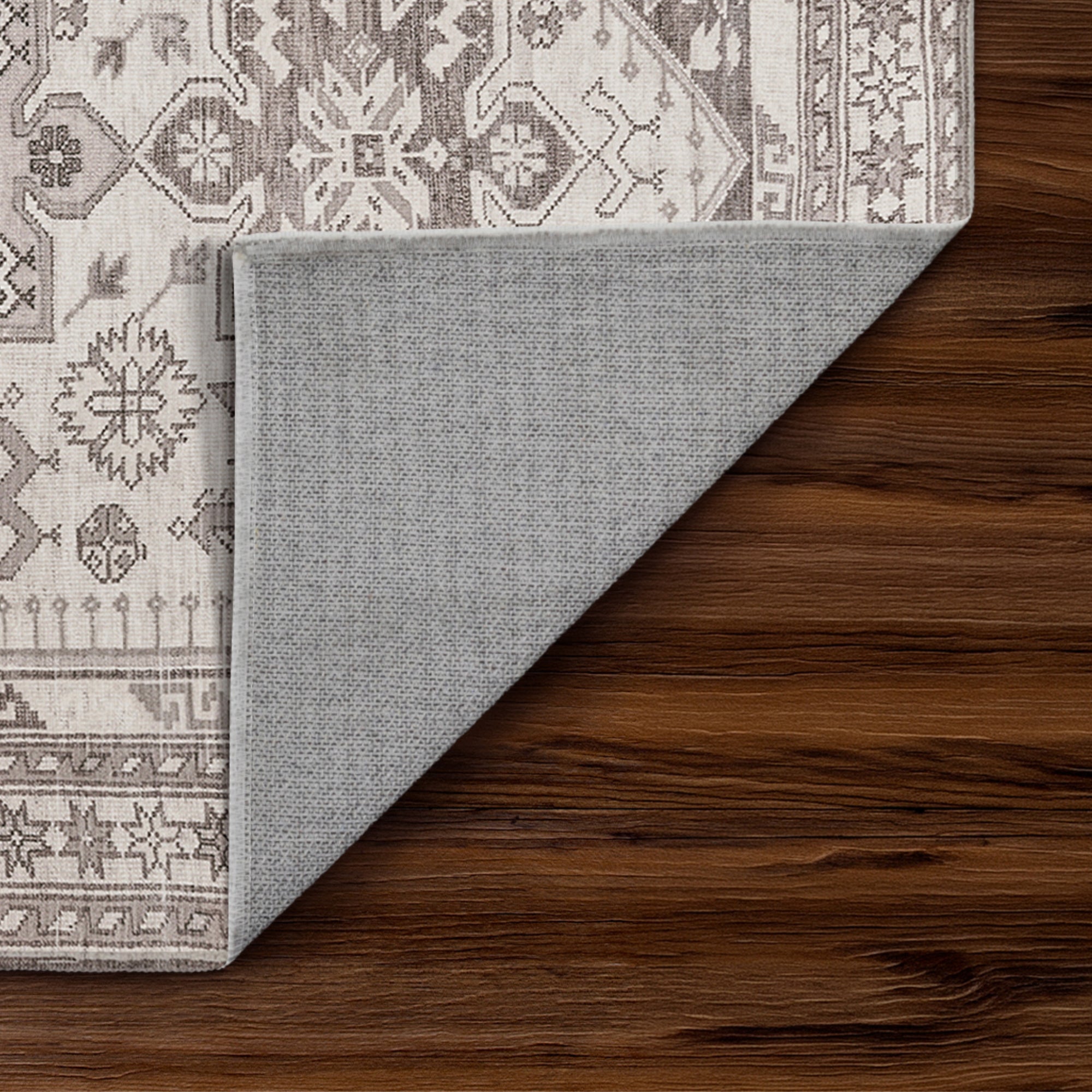 Saraz Grey Silver Dining Room Washable Rug