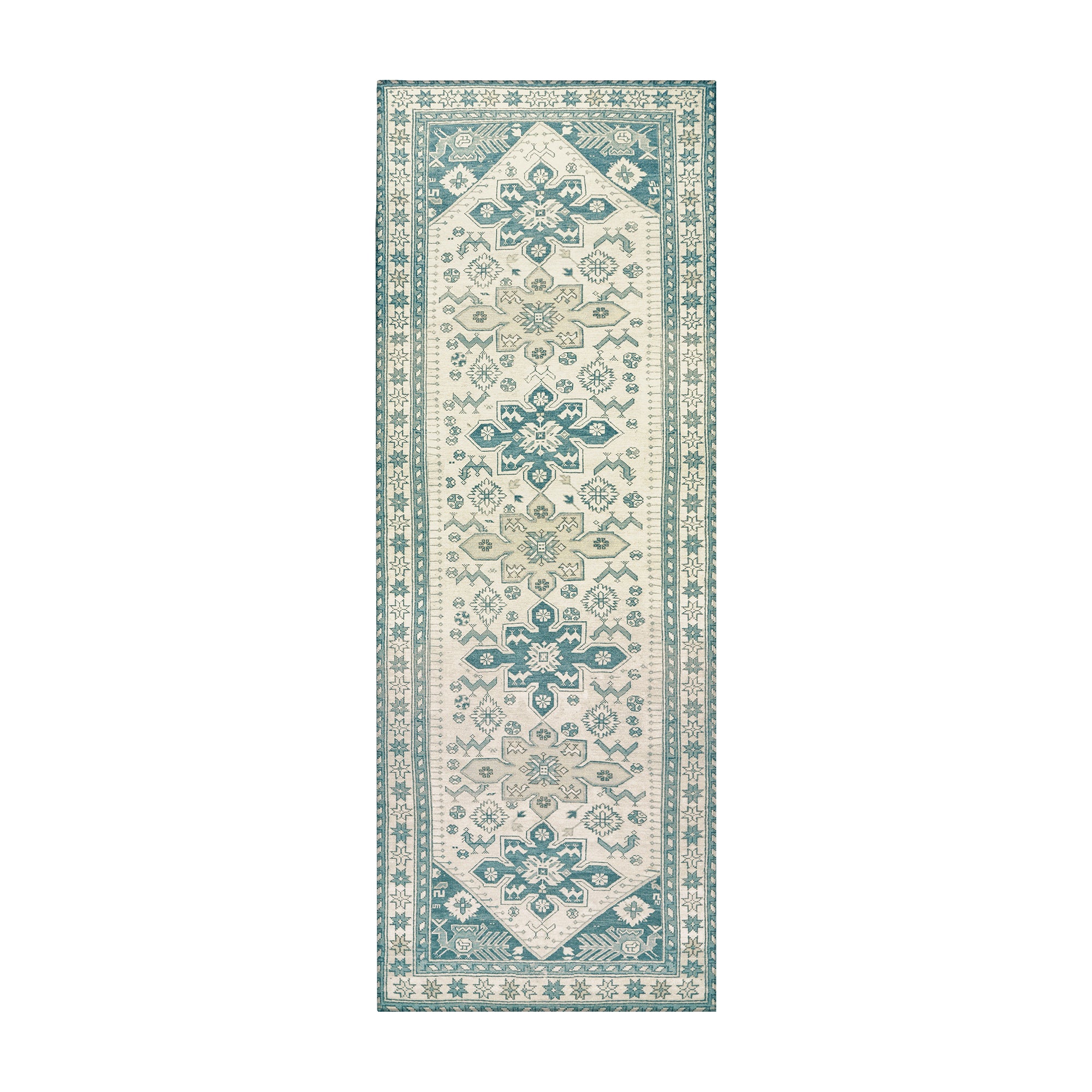 Saraz Teal Hallway Washable Rug