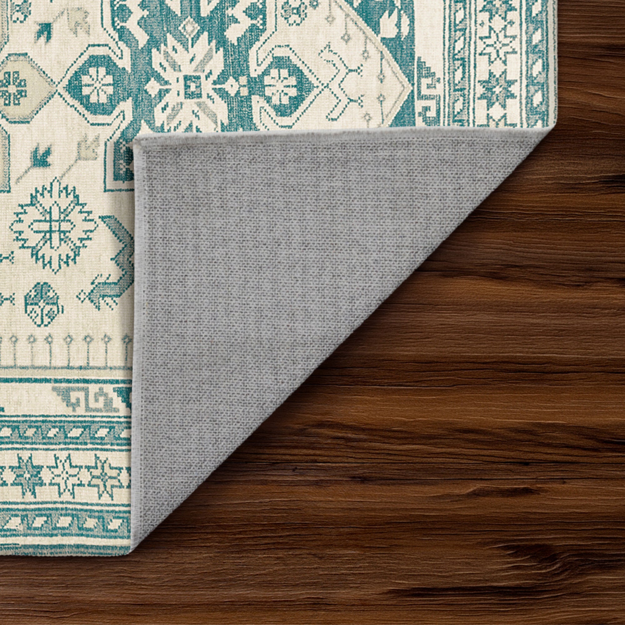Saraz Teal Hallway Washable Rug