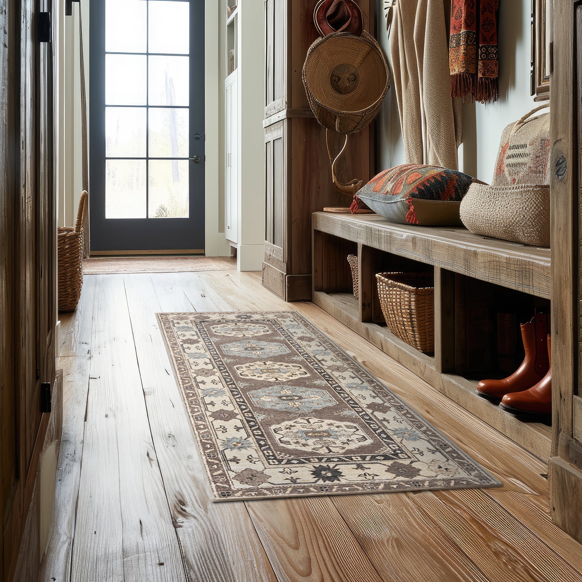 Shary Coffee Brown Dining Room Washable Rug