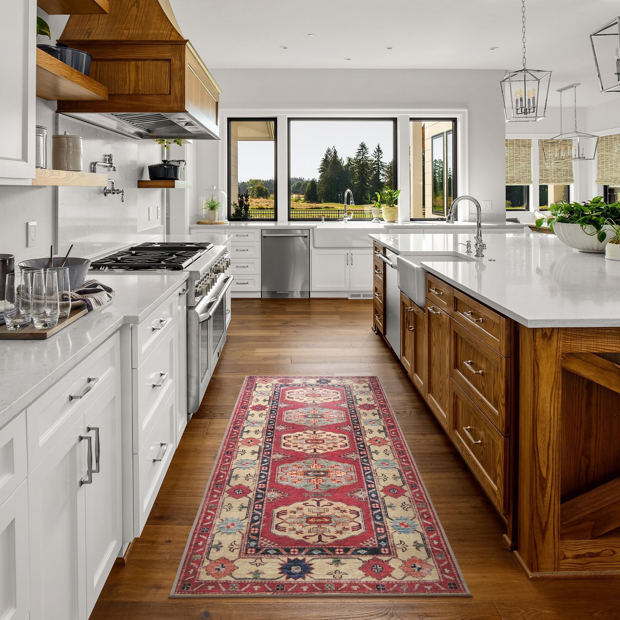 Shary Coral Dining Room Washable Rug