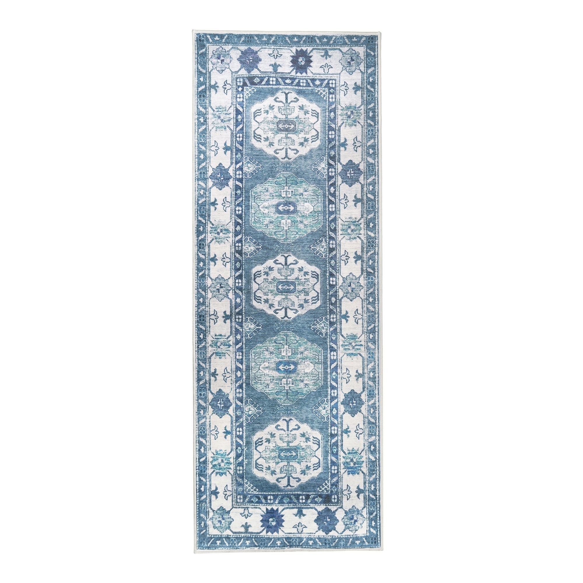 Shary Blue Dining Room Washable Rug