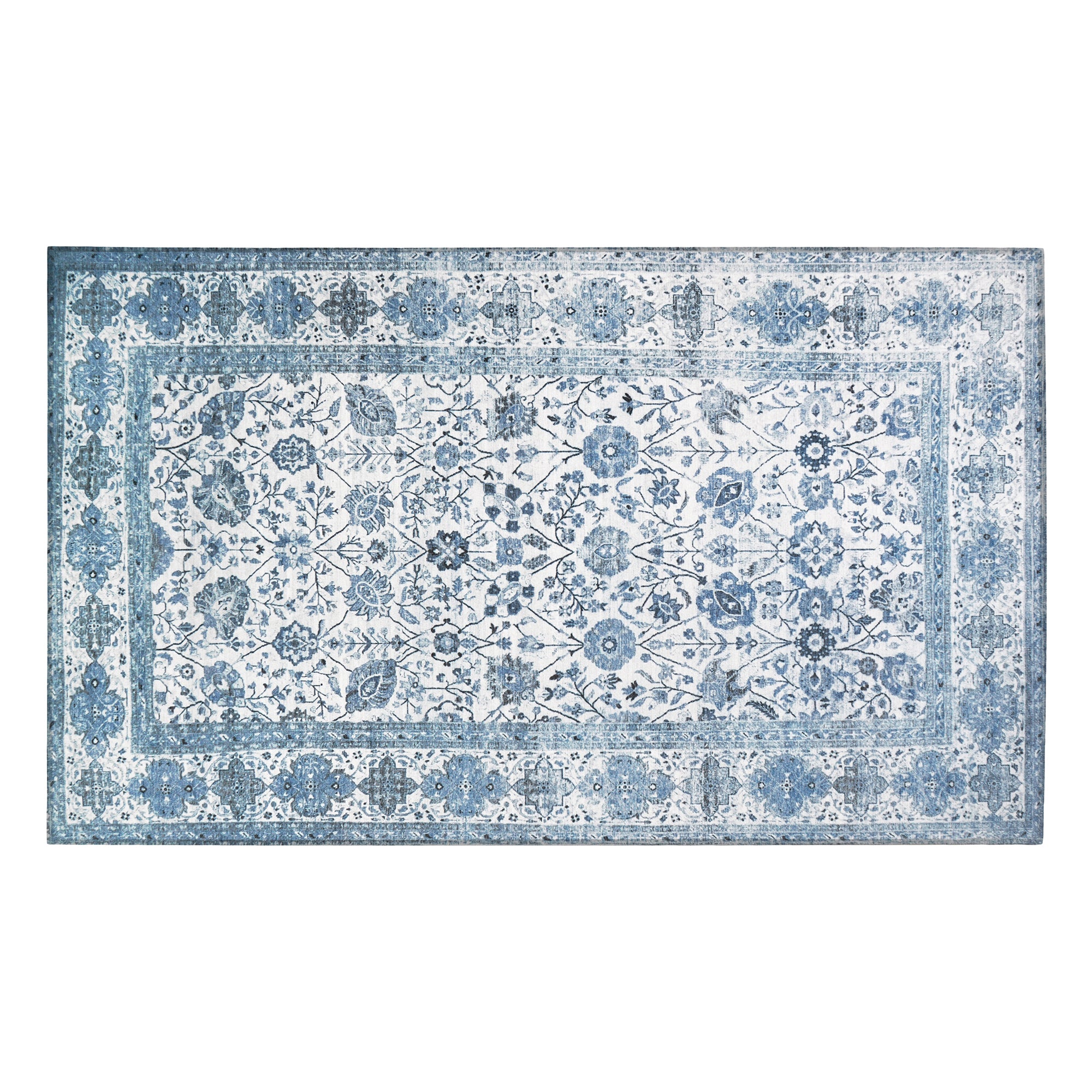 Lerik Blue Bedroom Washable Rug