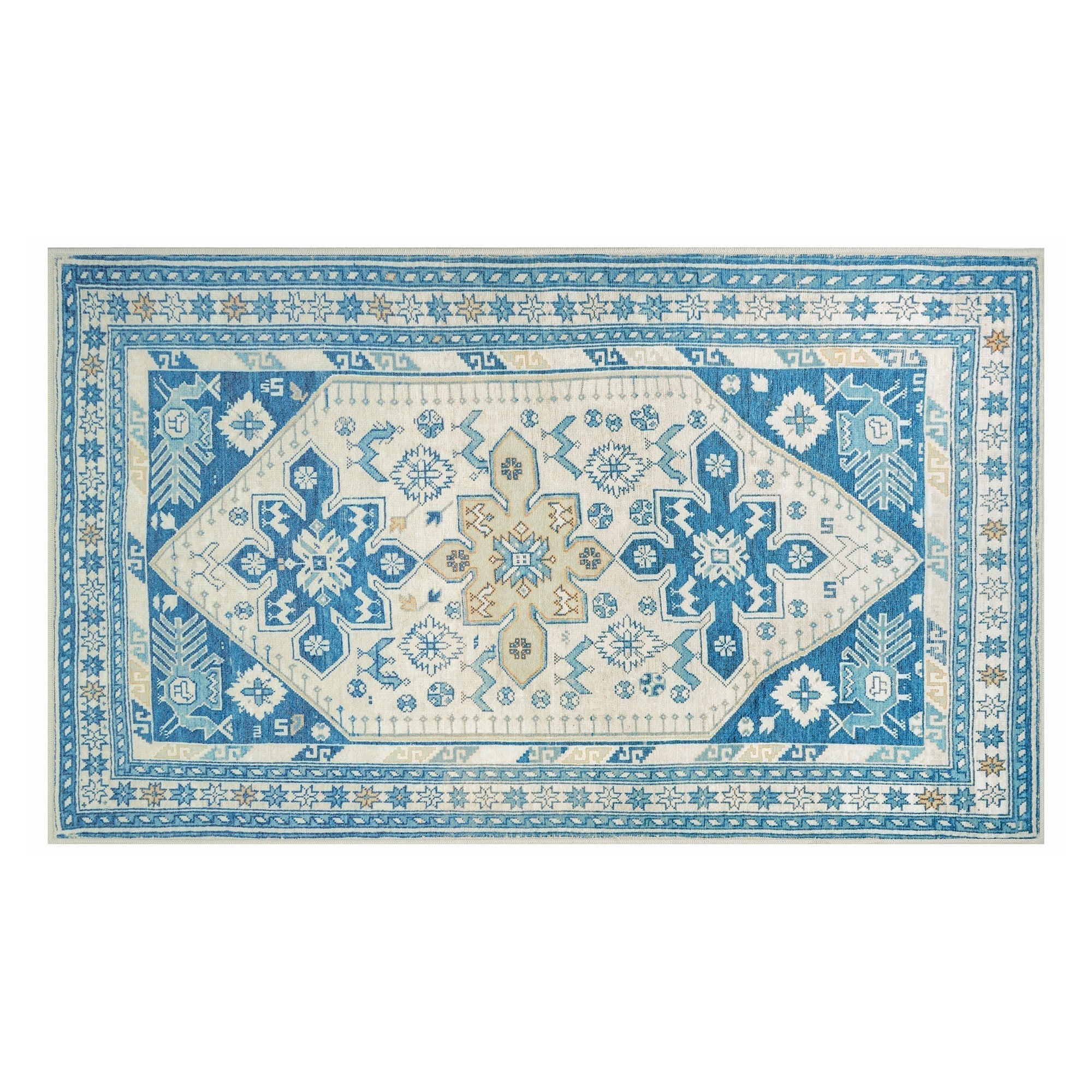 Saraz Blue Dining Room Washable Rug