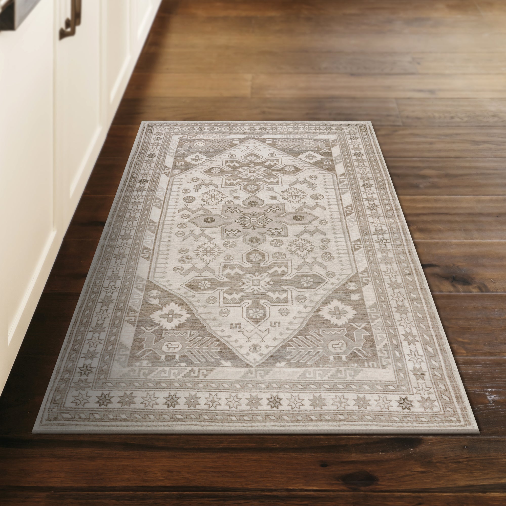 Saraz Grey Silver Dining Room Washable Rug