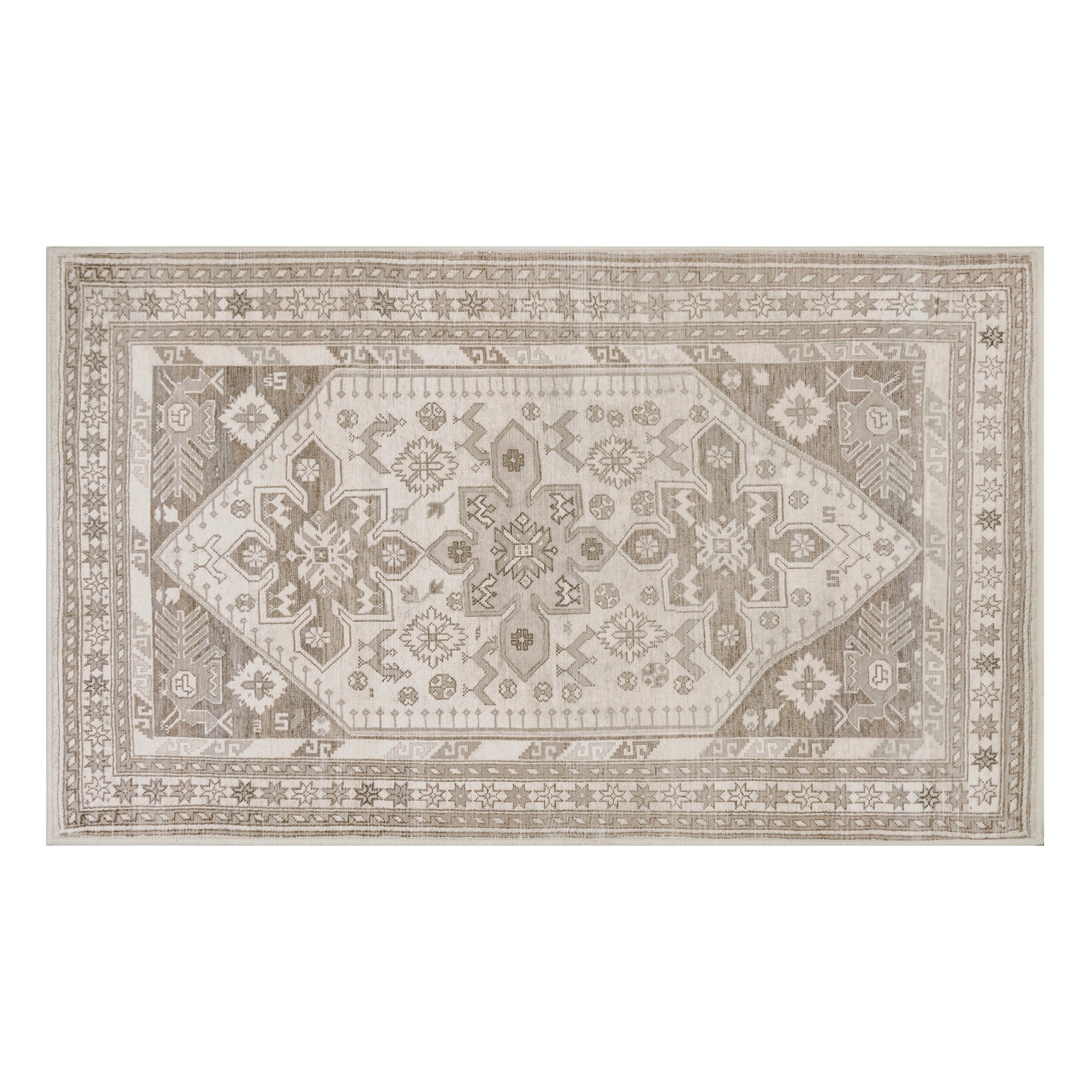 Saraz Grey Silver Dining Room Washable Rug