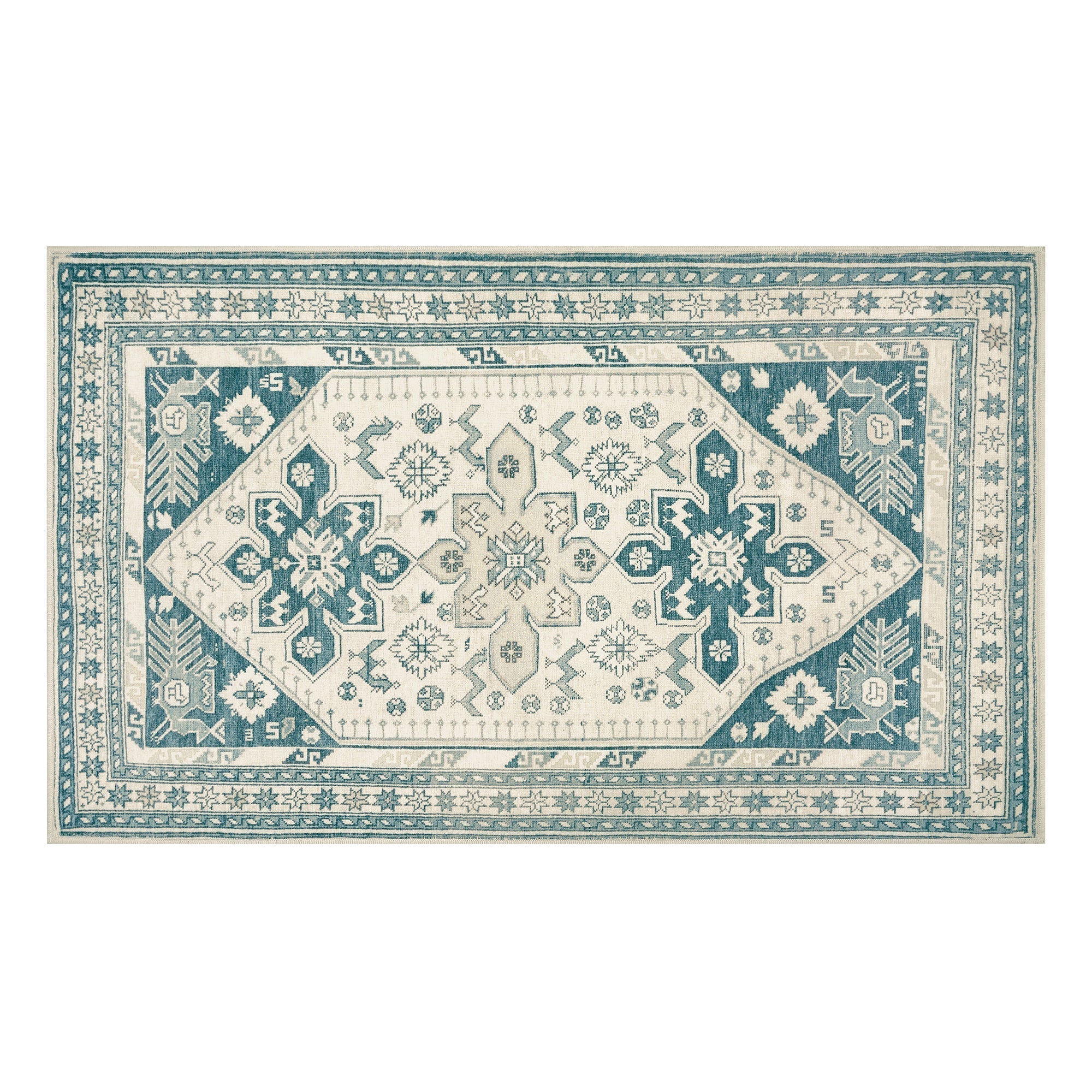Saraz Teal Dining Room Washable Rug
