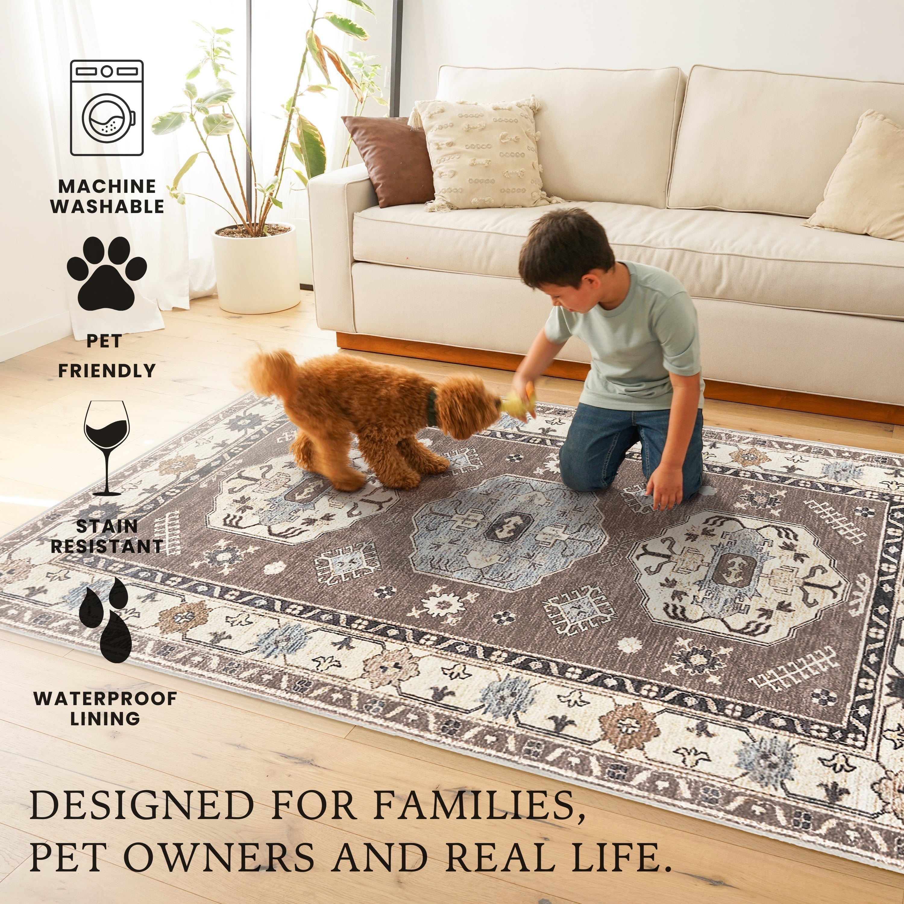 Shary Coffee Brown Dining Room Washable Rug