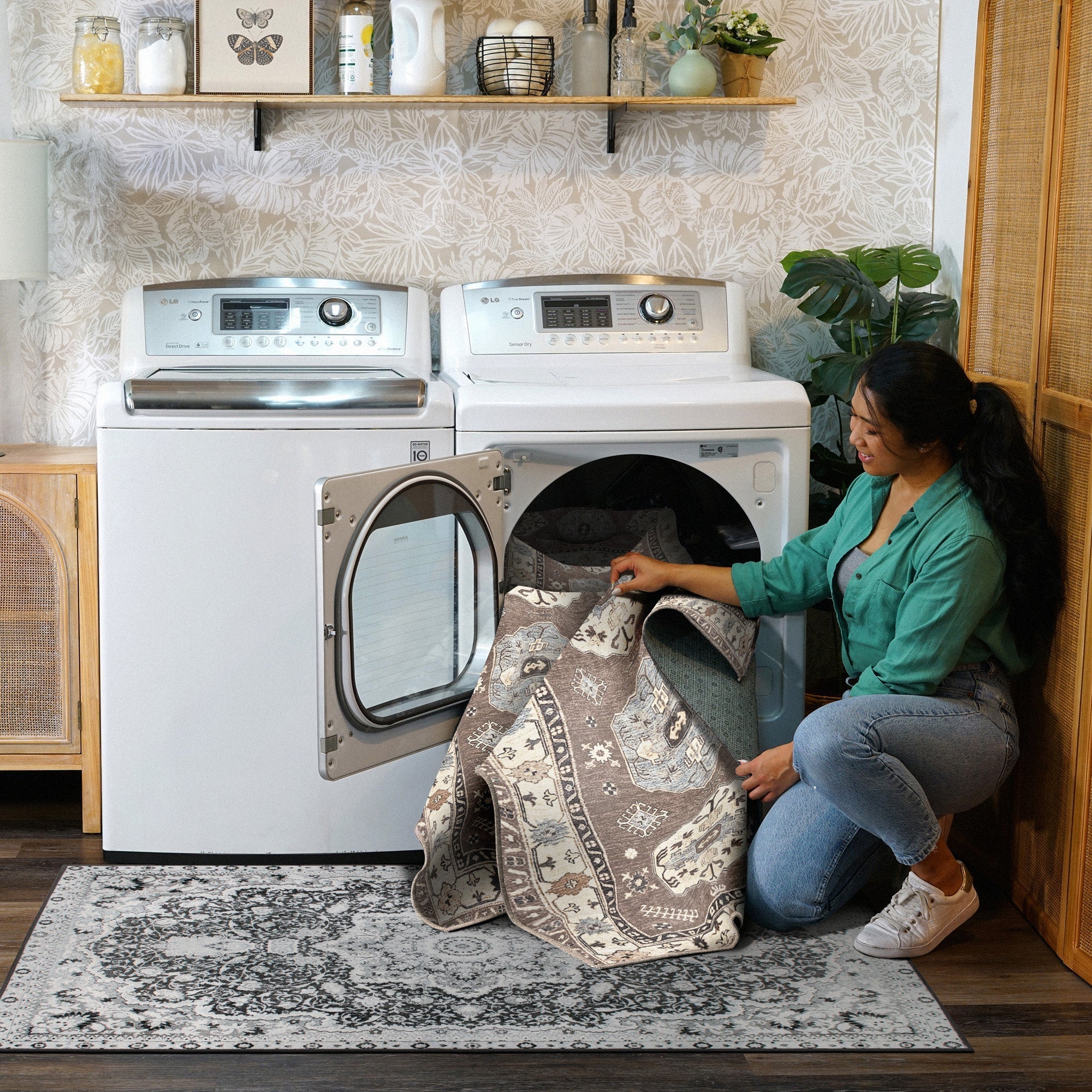 Shary Coffee Brown Dining Room Washable Rug