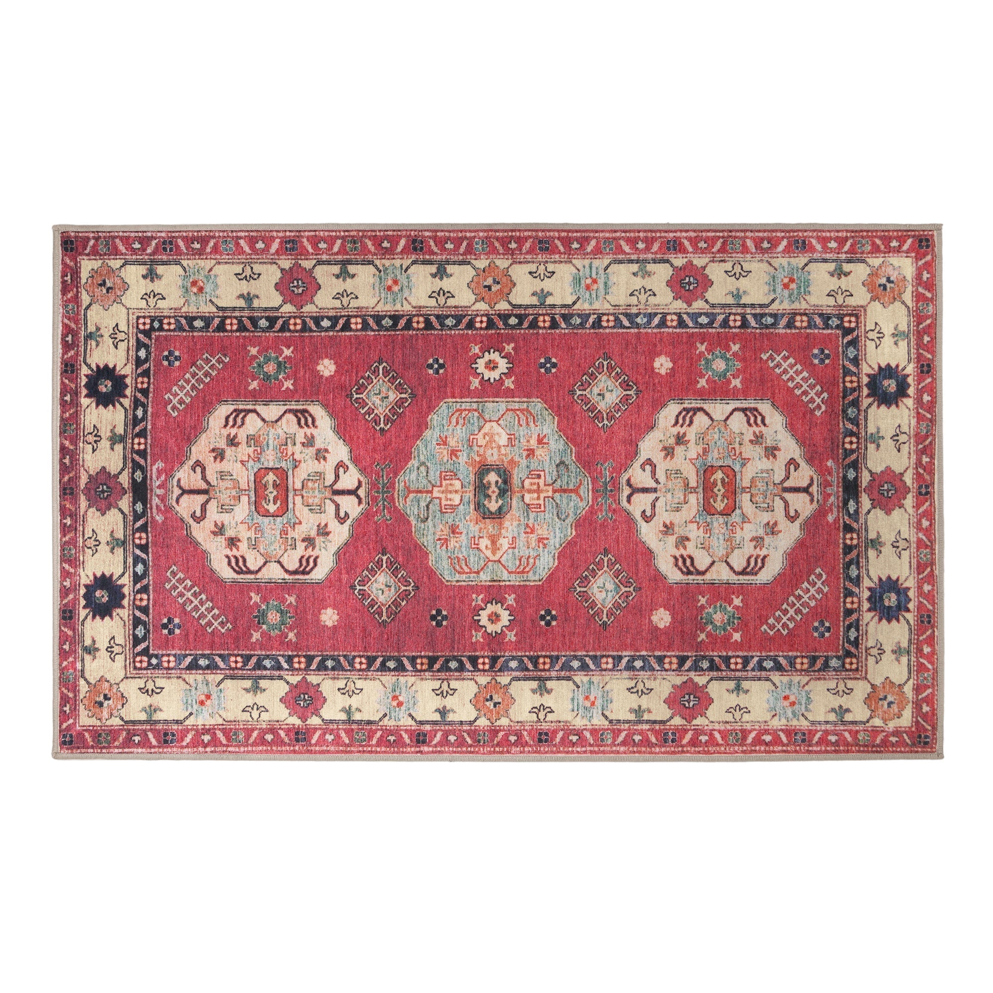 Shary Coral Dining Room Washable Rug