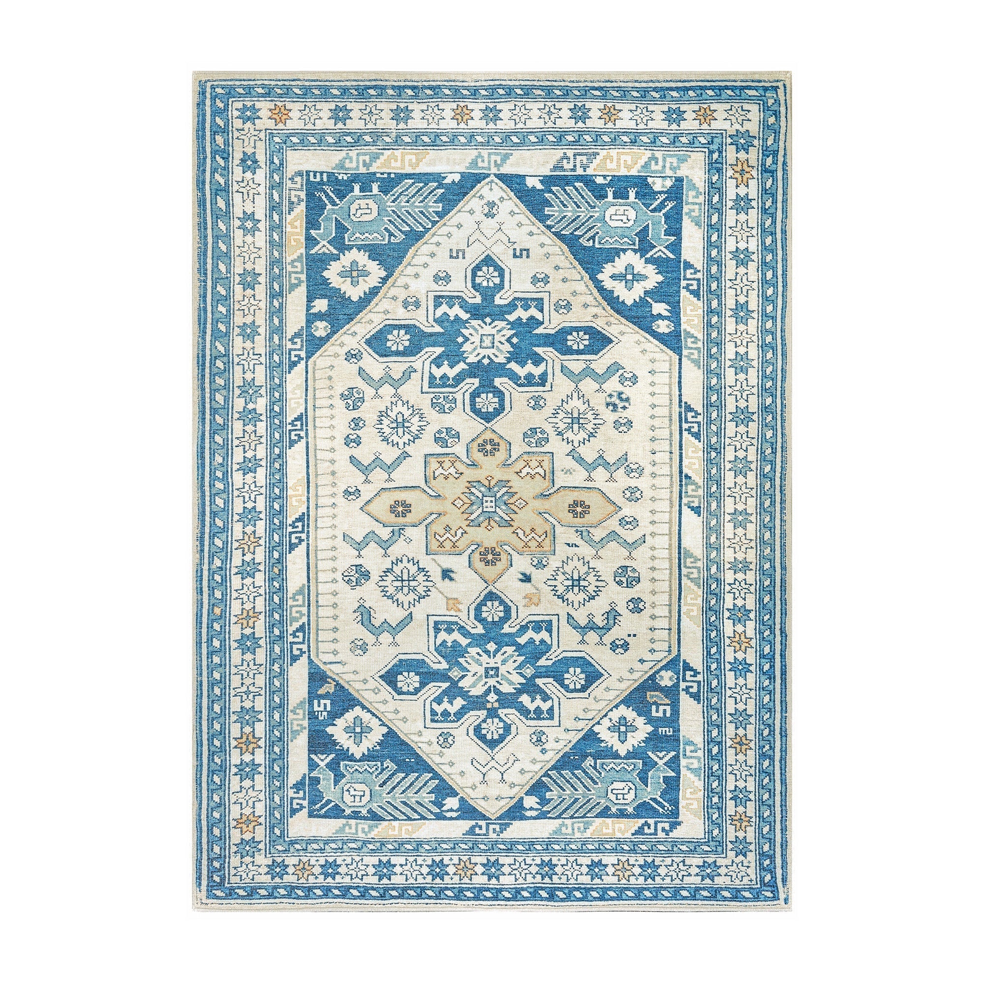 Saraz Blue Dining Room Washable Rug