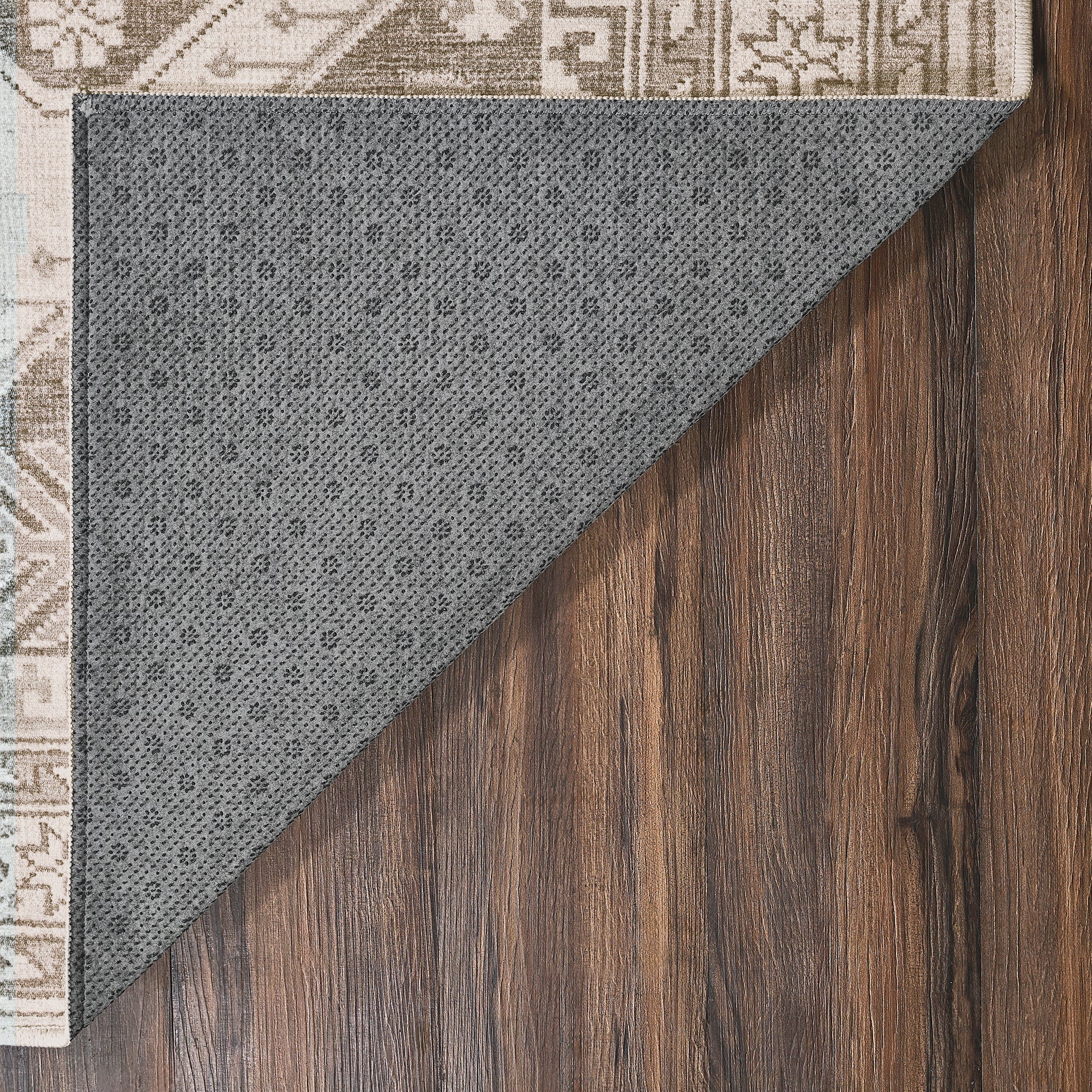 Saraz Grey Silver Dining Room Washable Rug