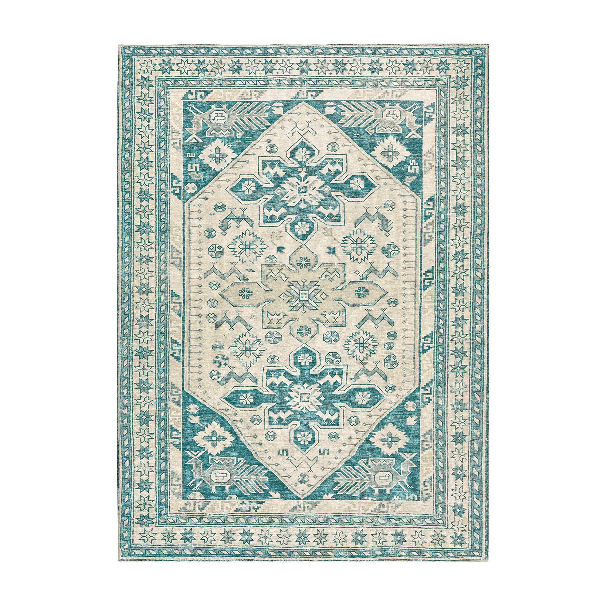 Saraz Teal Hallway Washable Rug
